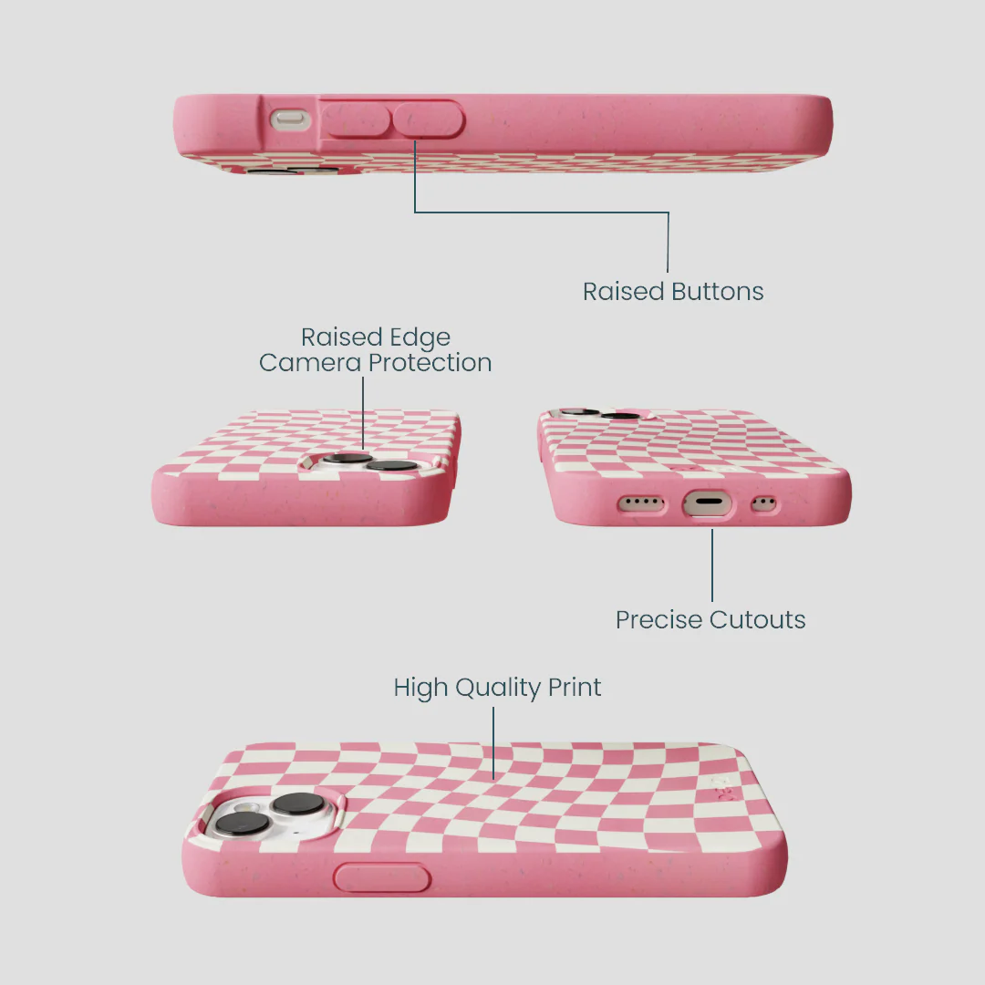 Bubblegum Pink Warped Checkers iPhone 13 Mini Case - Image 3