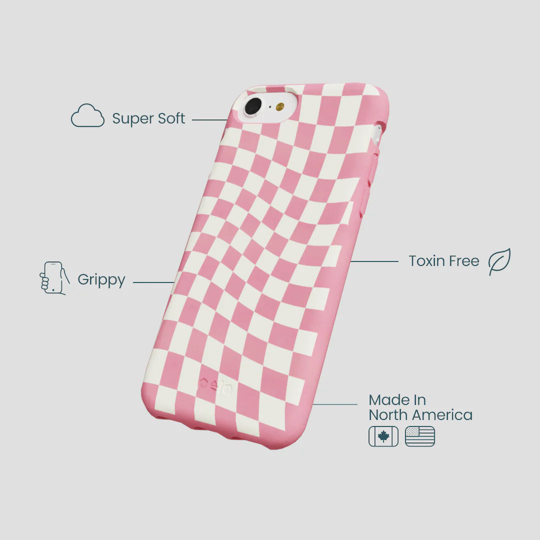 Bubblegum Pink Warped Checkers iPhone 6/6s/7/8/SE Case - Image 4