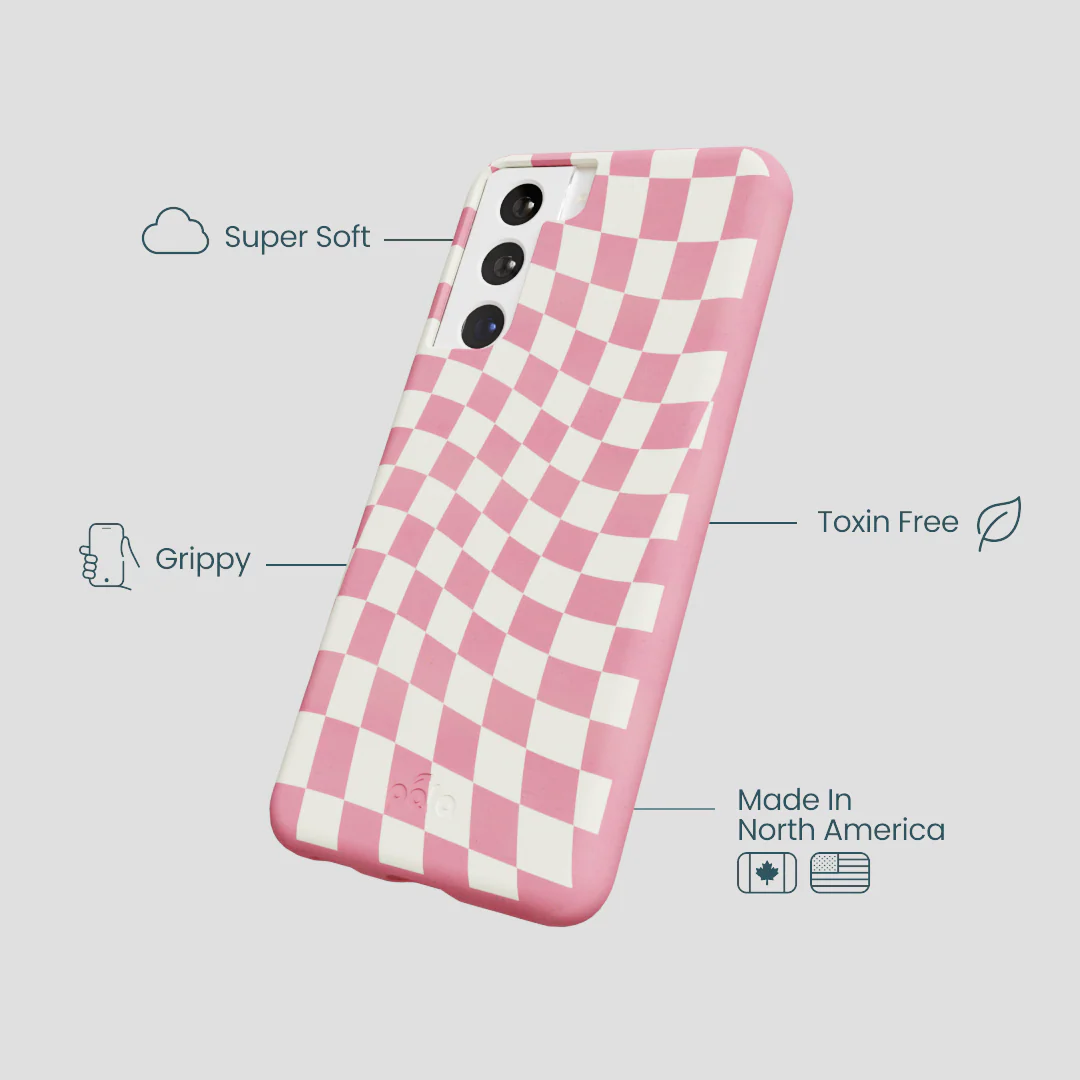 Bubblegum Pink Warped Checkers Samsung Galaxy S21 Case - Image 3