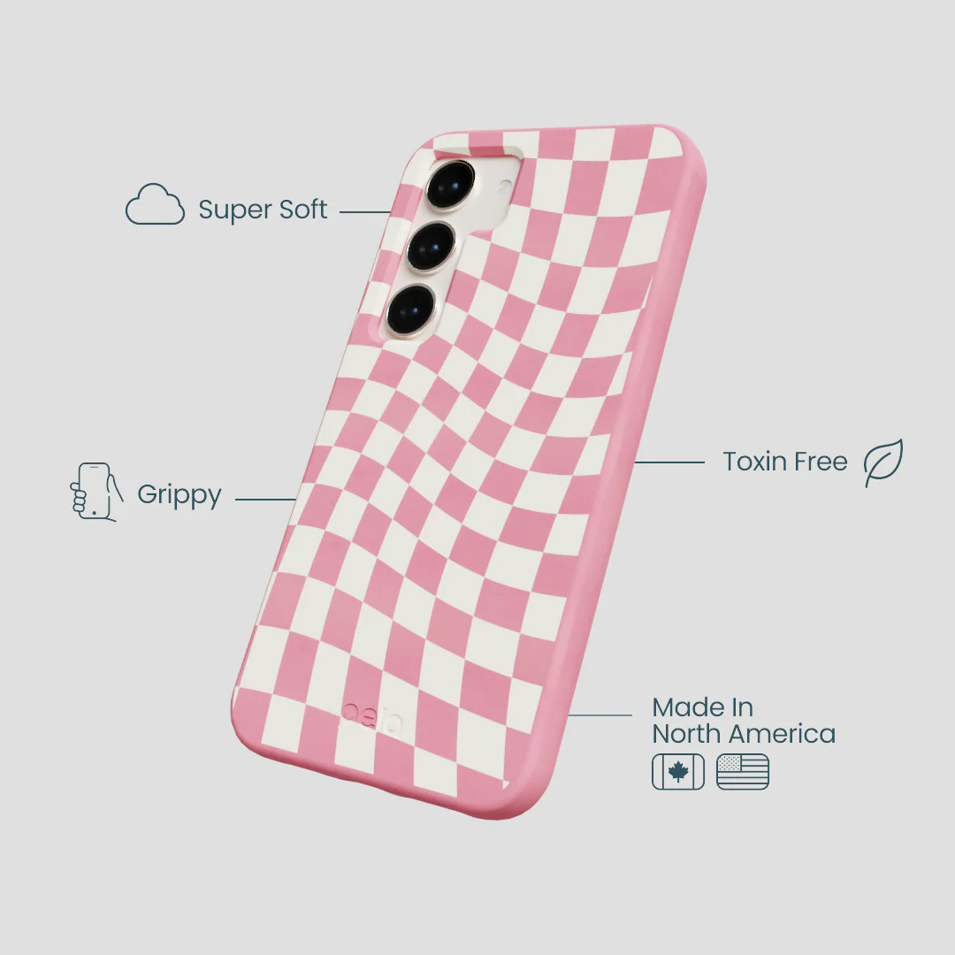 Bubblegum Pink Warped Checkers Samsung Galaxy S23 Case - Image 3