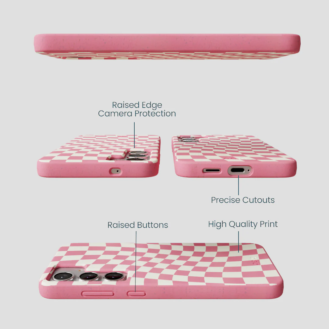 Bubblegum Pink Warped Checkers Samsung Galaxy S25+(Plus) Case - Image 2