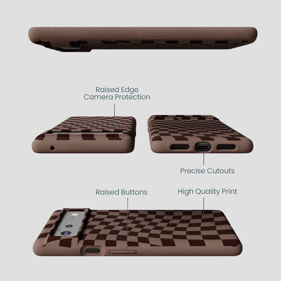Chocolate Brown Cafe Check Google Pixel 6a Case - Image 3