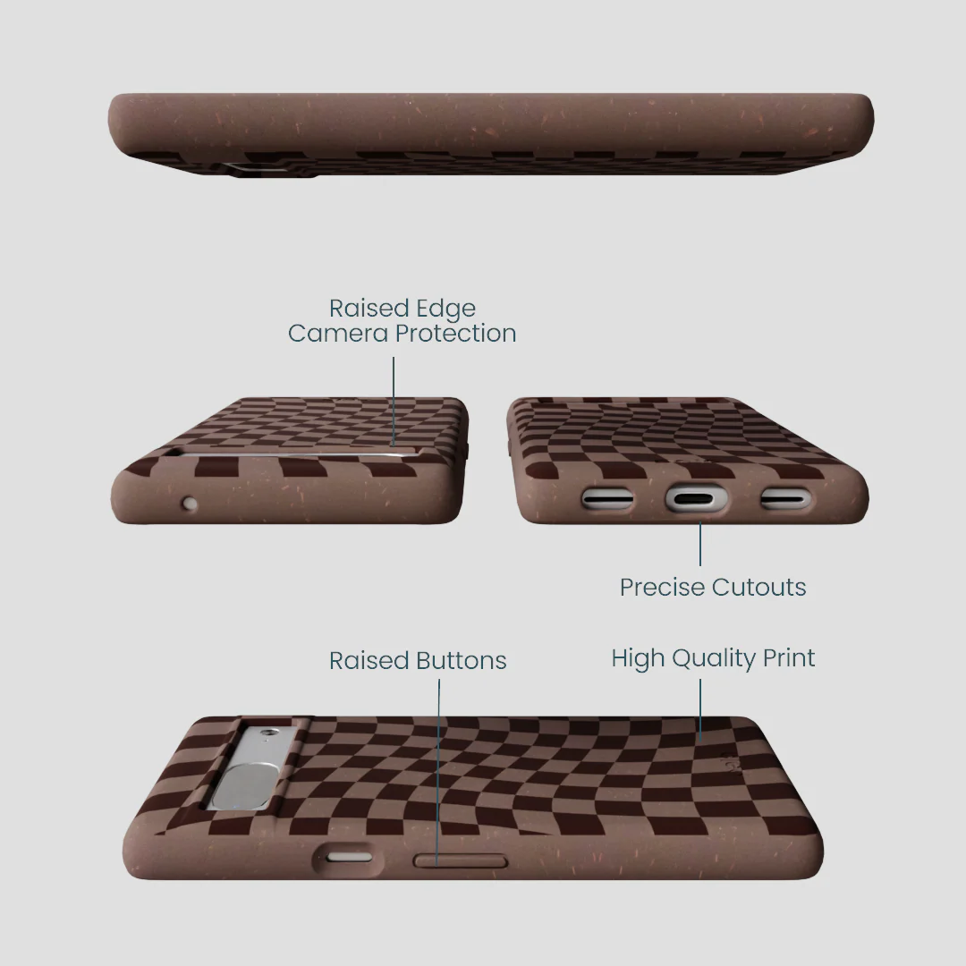 Chocolate Brown Cafe Check Google Pixel 7a Case - Image 3