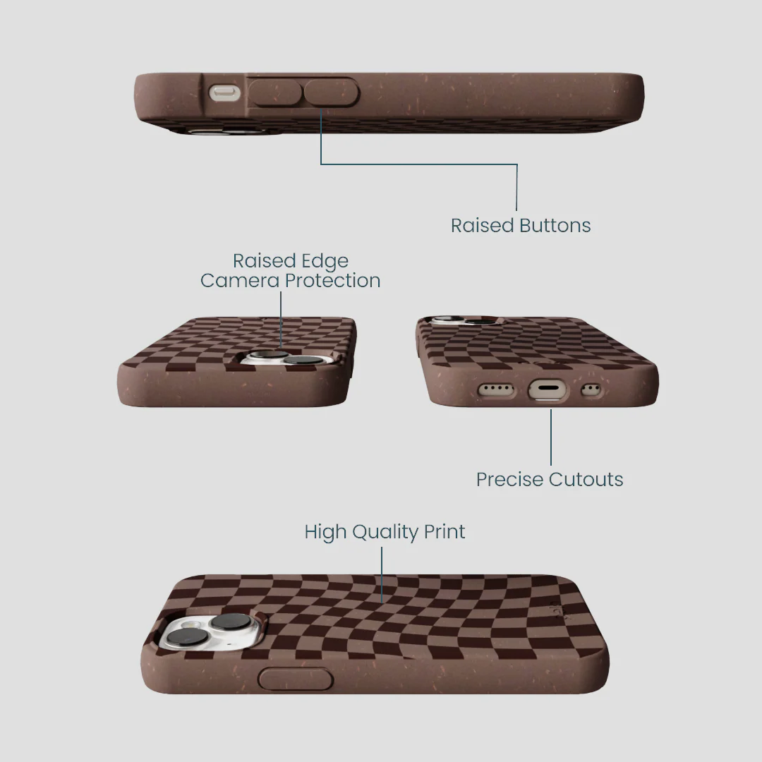 Chocolate Brown Cafe Check iPhone 13 Mini Case - Image 3