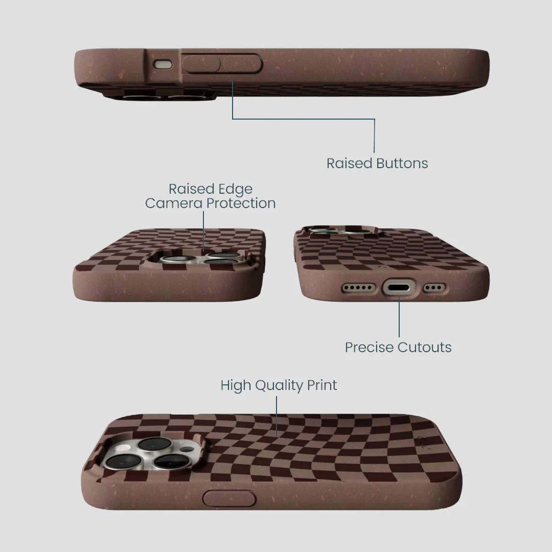 Chocolate Brown Cafe Check iPhone 14 Pro Case - Image 3