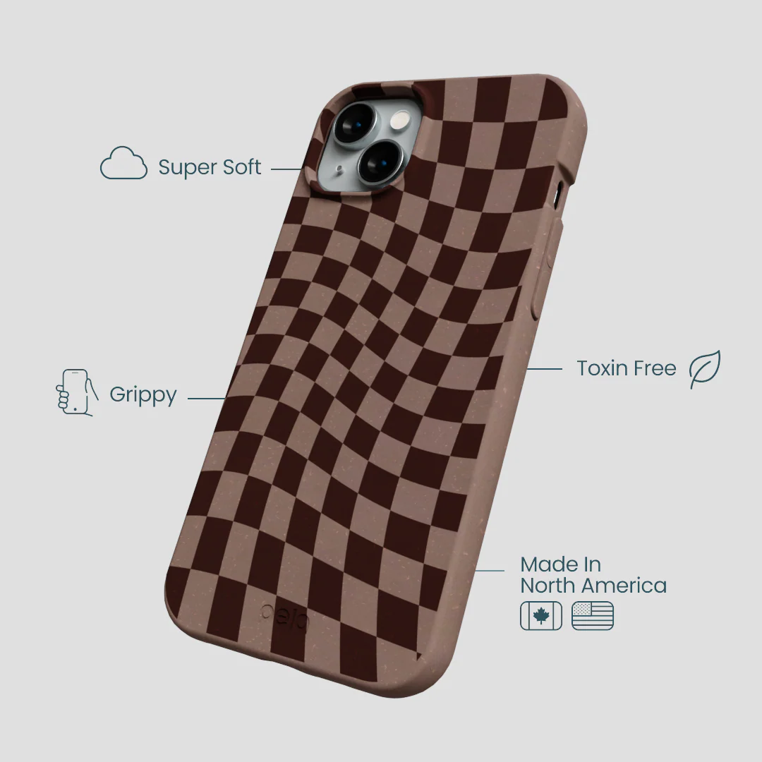Chocolate Brown Cafe Check iPhone 15 Plus Case - Image 4