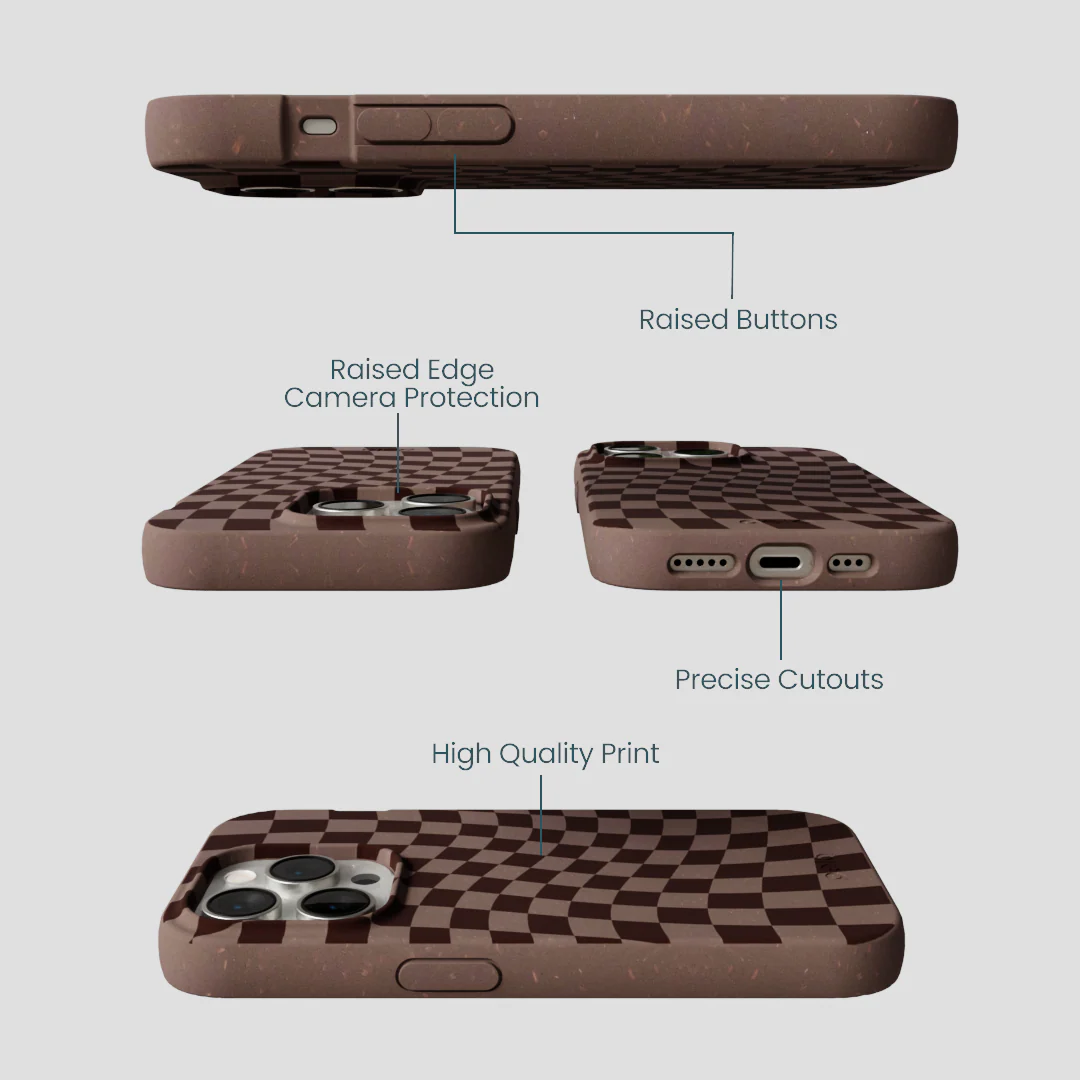 Chocolate Brown Cafe Check iPhone 15 Pro Case - Image 3