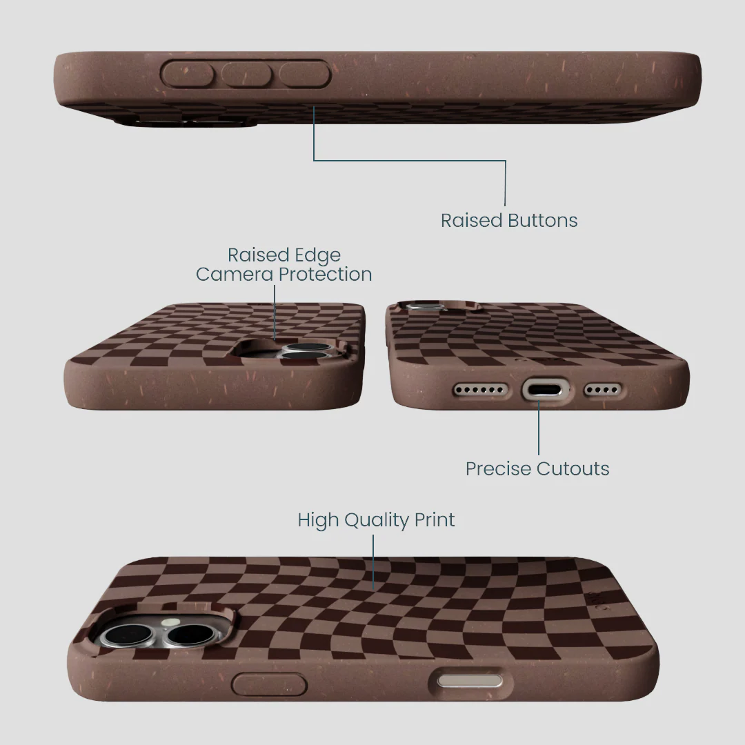 Chocolate Brown Cafe Check iPhone 16 Plus Case - Image 3
