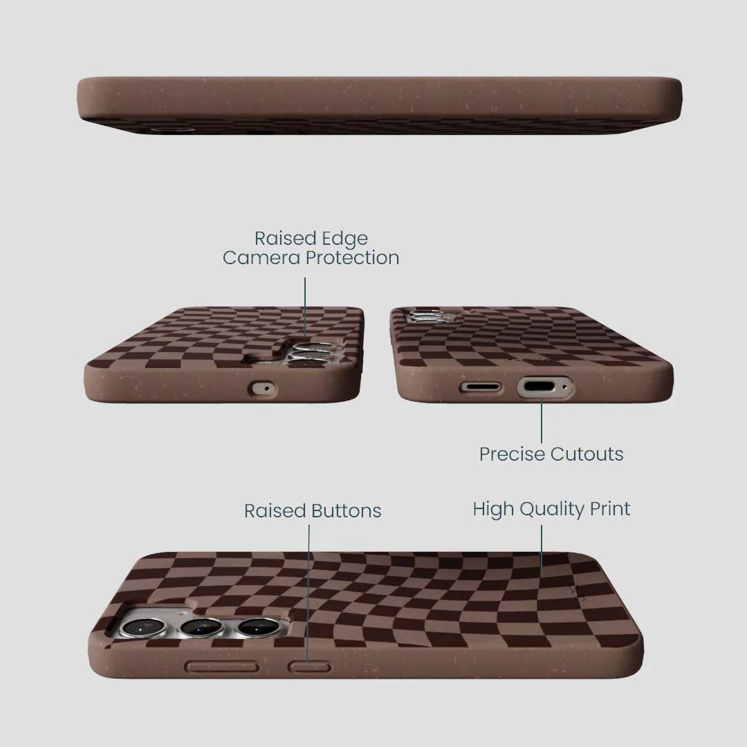 Chocolate Brown Cafe Check Samsung Galaxy S25+(Plus) Case - Image 3