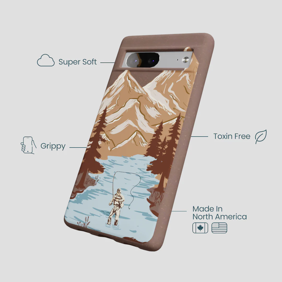Chocolate Brown Gone Fishing Google Pixel 7 Case - Image 4