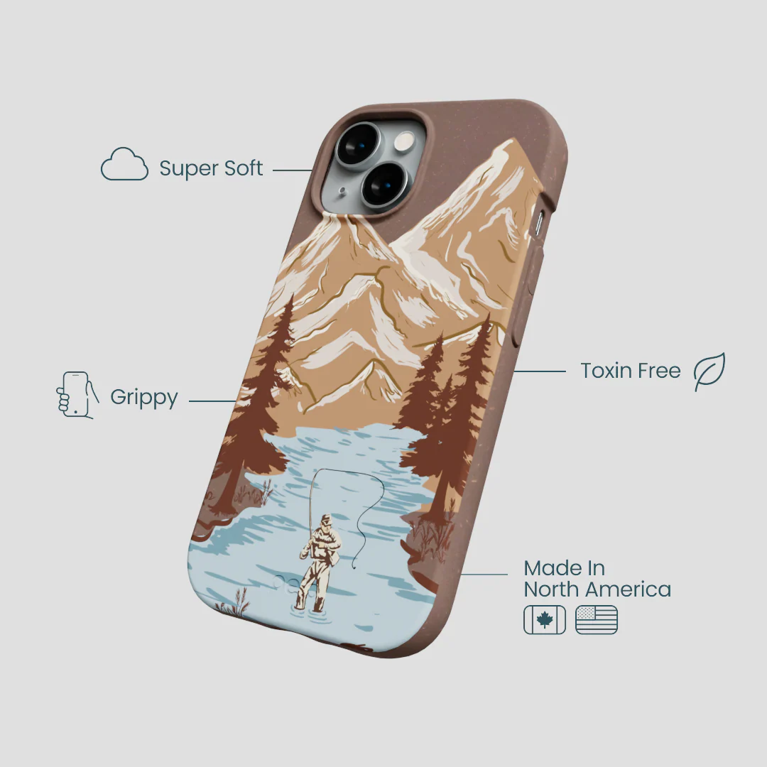 Chocolate Brown Gone Fishing iPhone 14 Case - Image 4