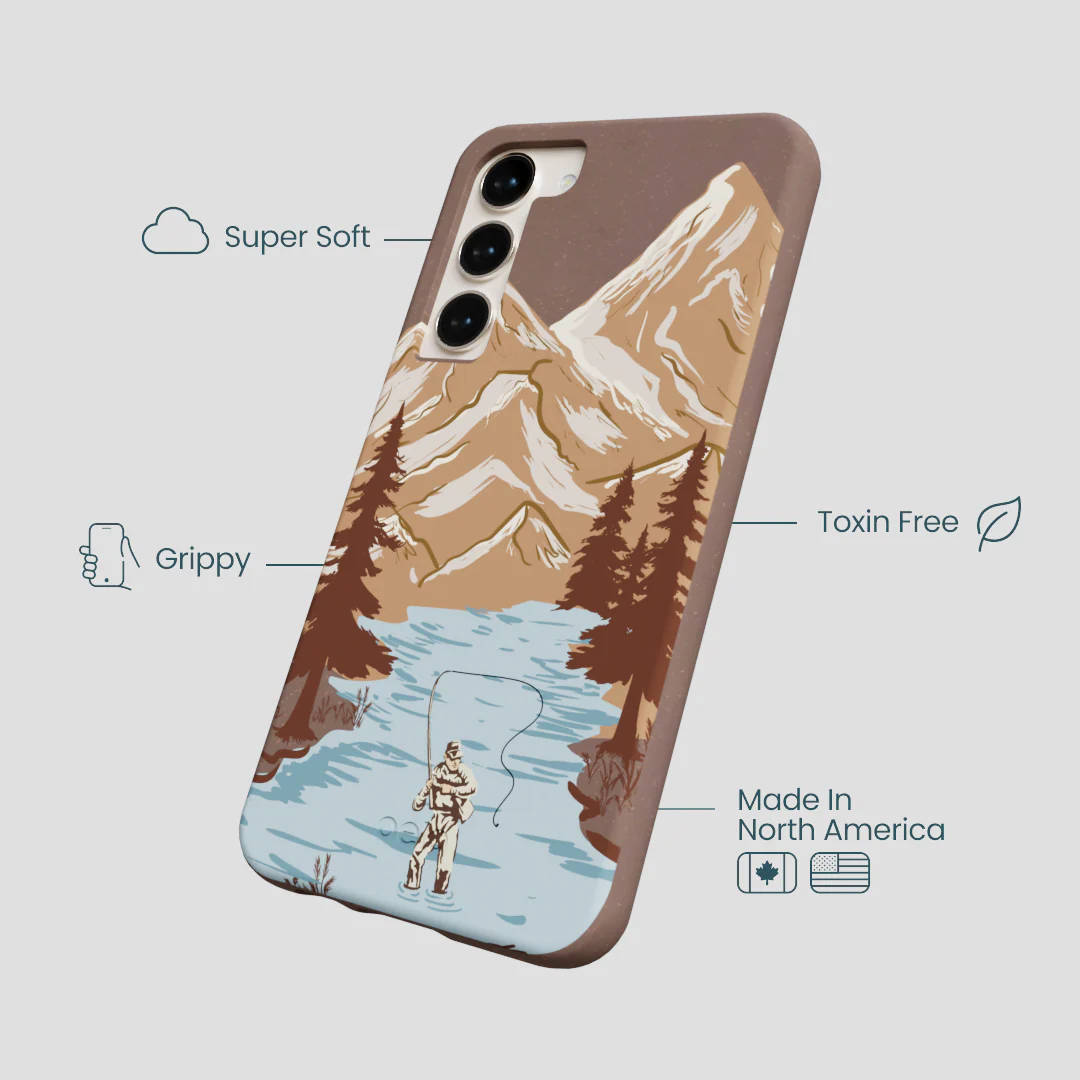 Chocolate Brown Gone Fishing Samsung Galaxy S24+(Plus) Case - Image 4