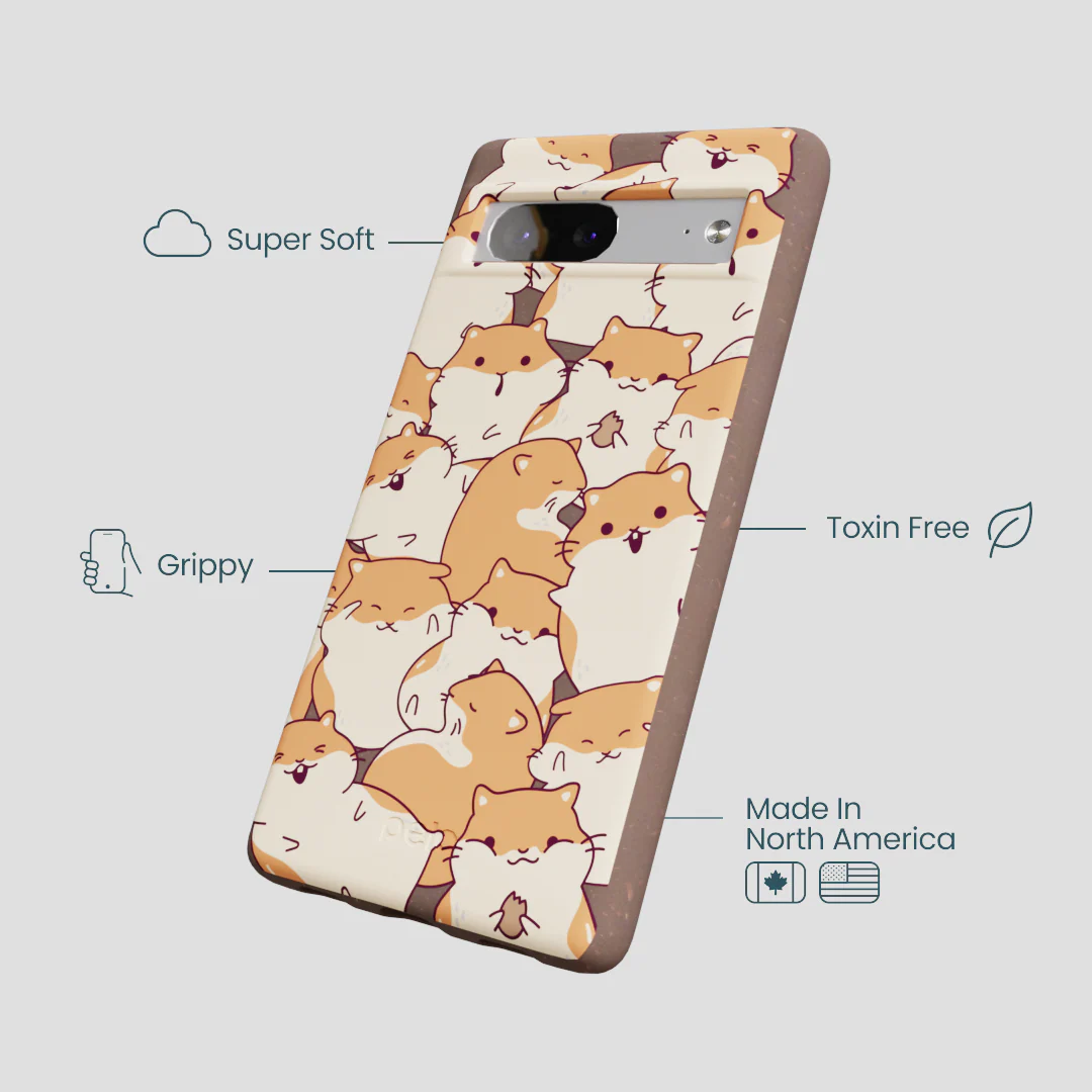 Chocolate Brown Happy Hamsters Google Pixel 7a Case - Image 4