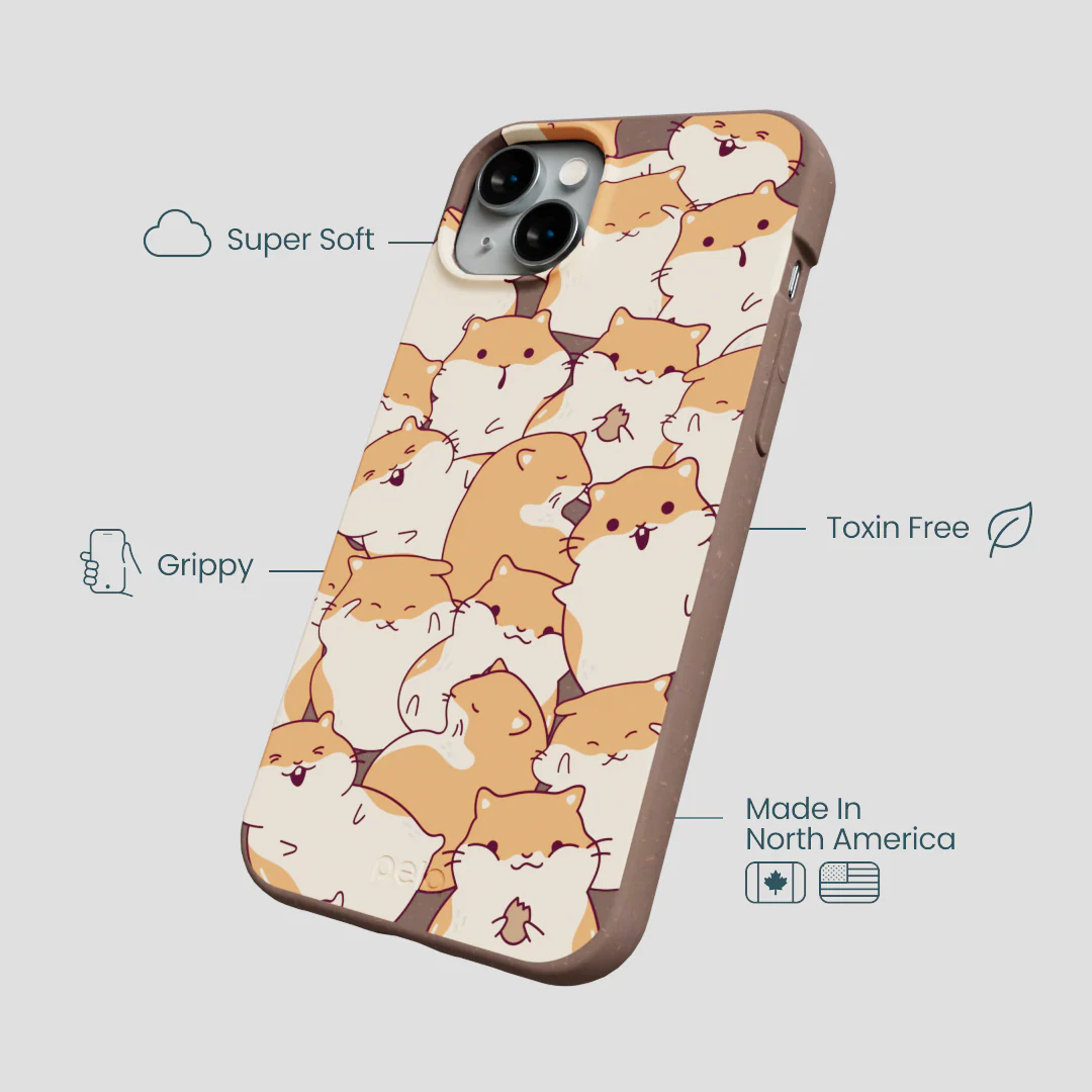 Chocolate Brown Happy Hamsters iPhone 14 Plus Case - Image 4