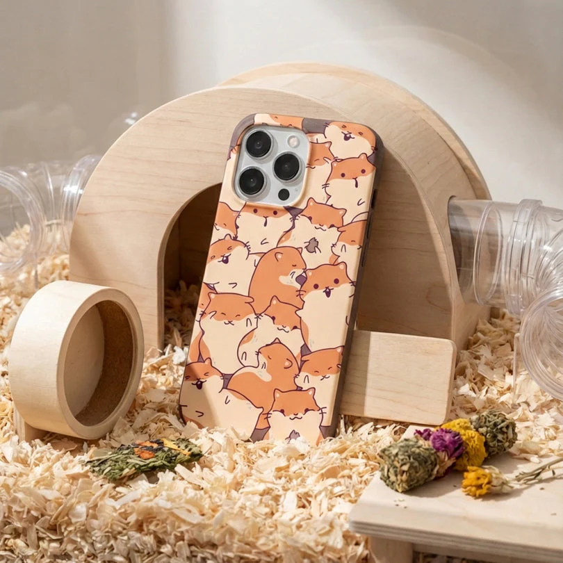 Chocolate Brown Happy Hamsters iPhone 15 Case - Image 2