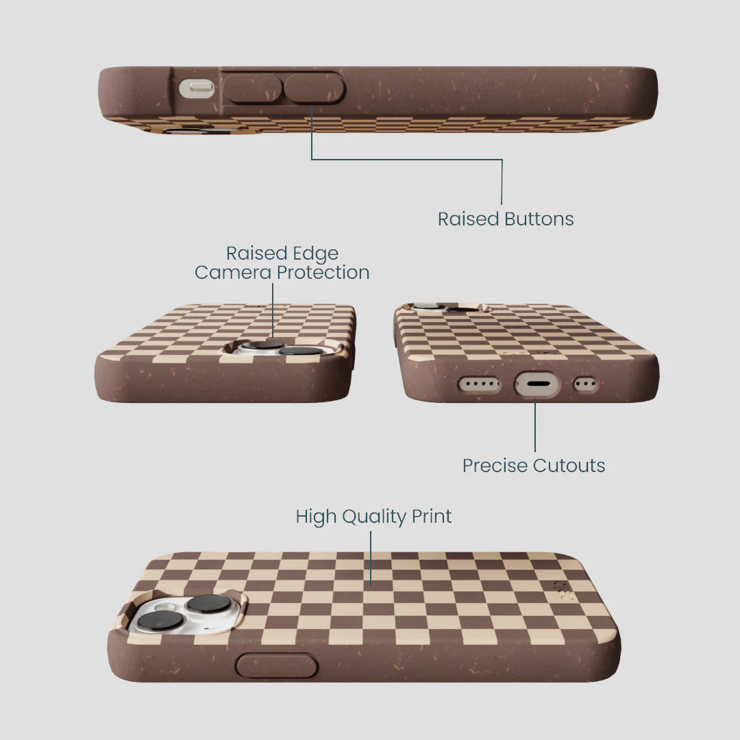 Chocolate Brown Latte Check iPhone 13 Case - Image 3