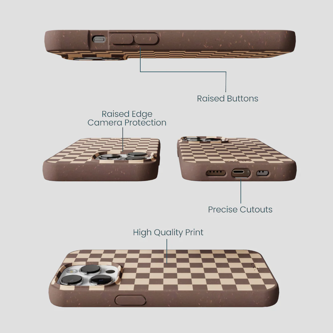 Chocolate Brown Latte Check iPhone 13 Pro Case - Image 3