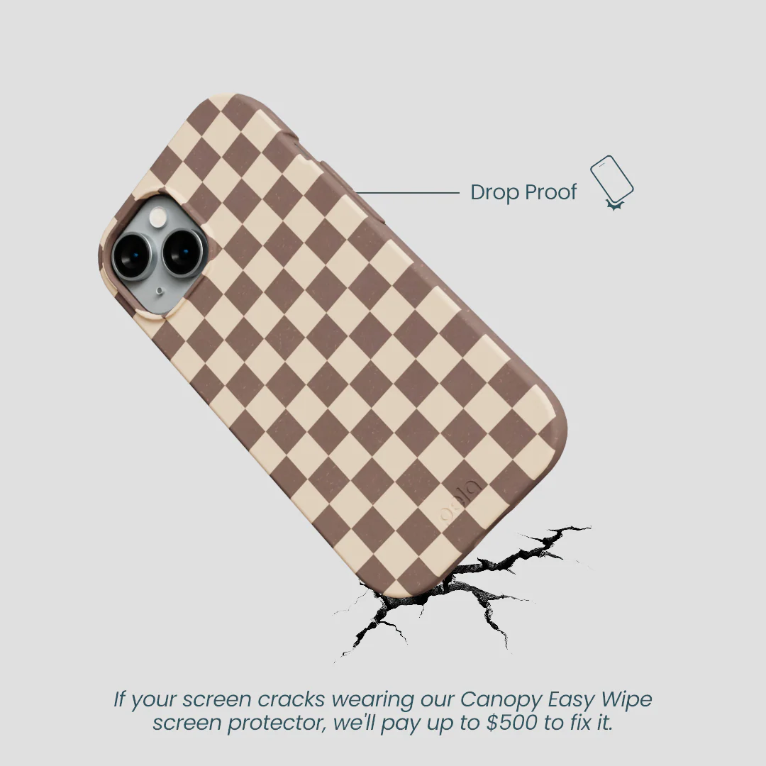 Chocolate Brown Latte Check iPhone 14 Case - Image 5