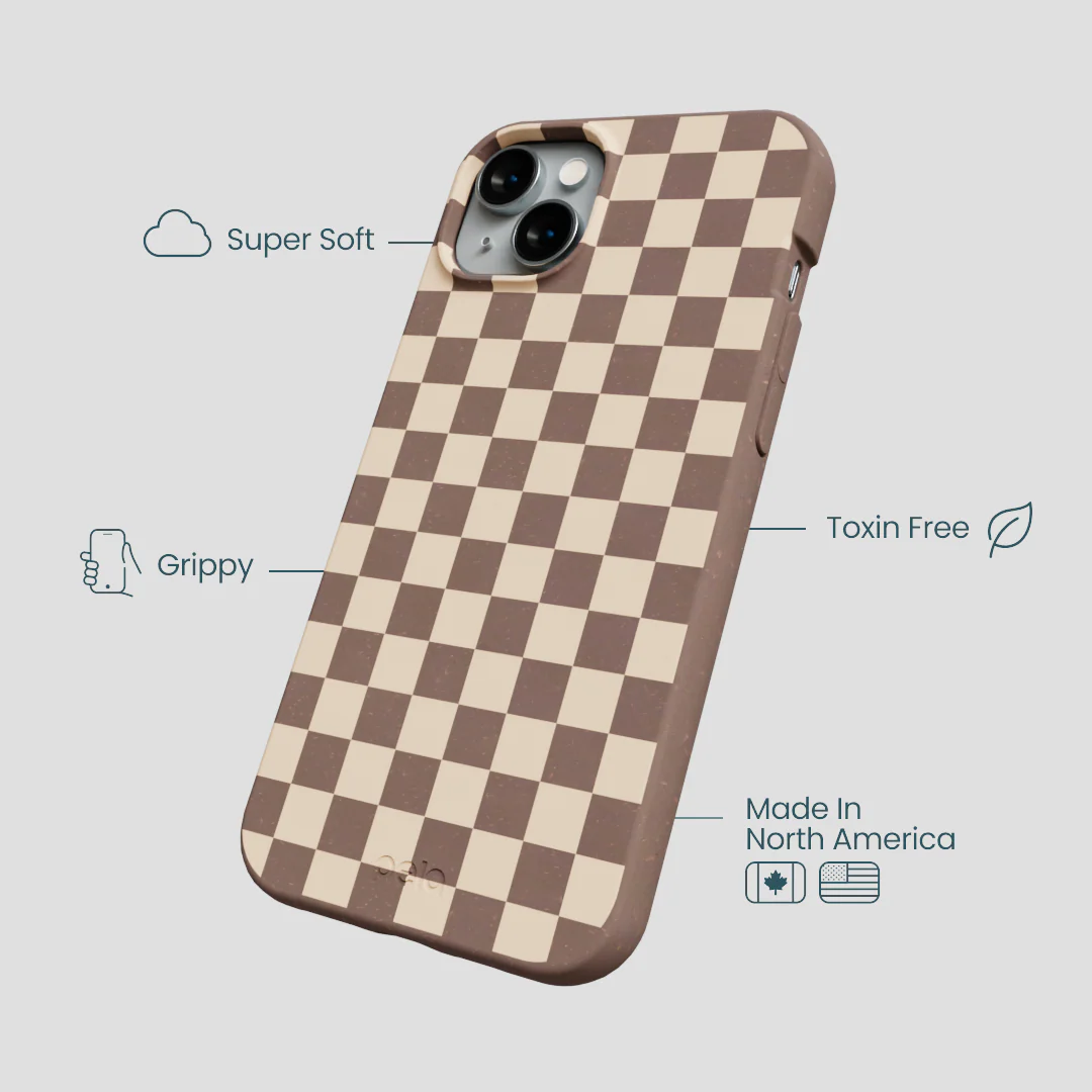 Chocolate Brown Latte Check iPhone 14 Plus Case - Image 4