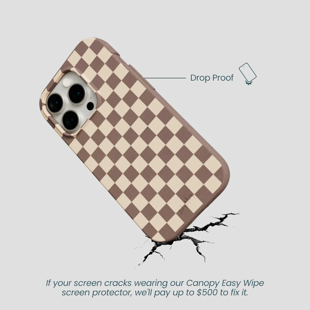 Chocolate Brown Latte Check iPhone 14 Pro Case - Image 5