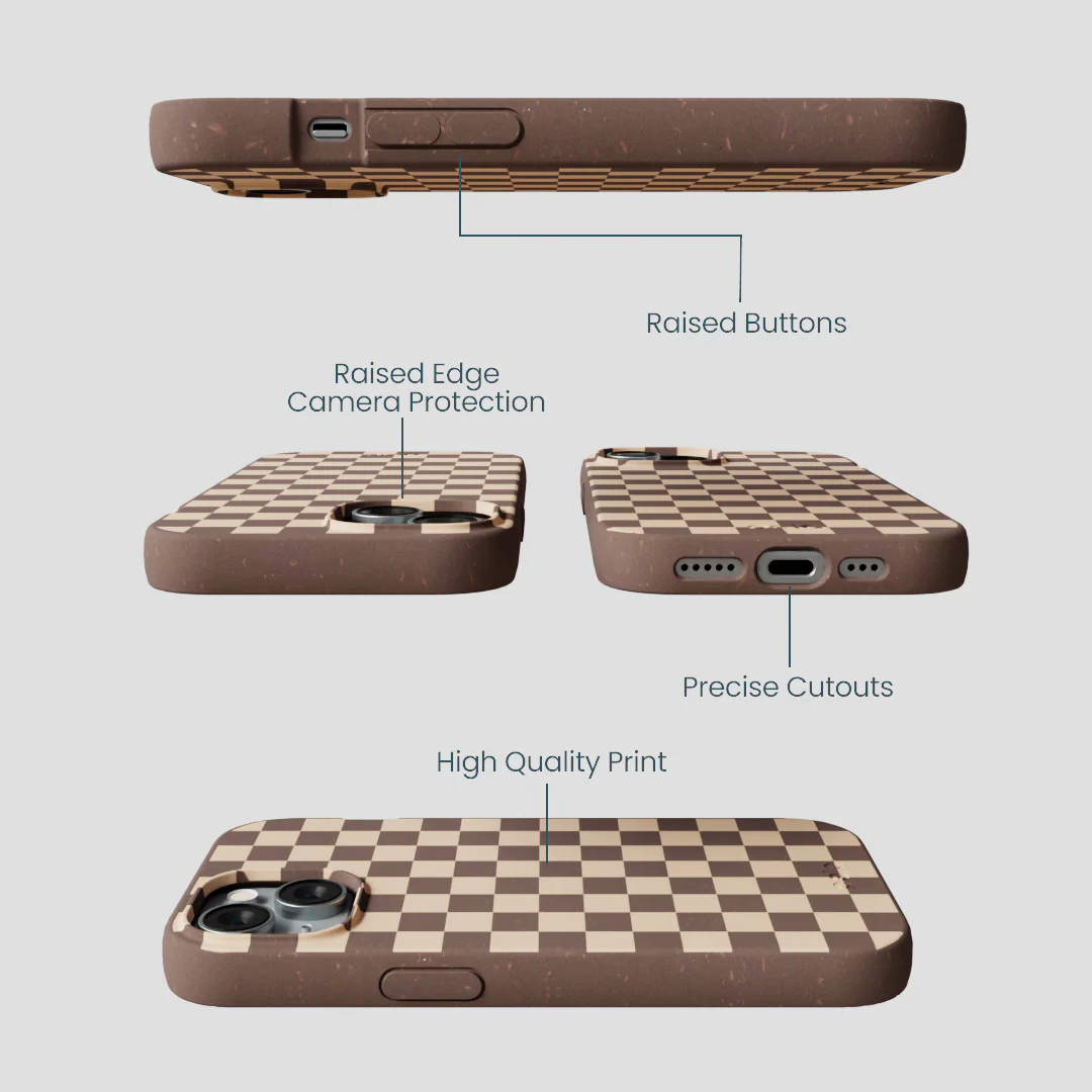 Chocolate Brown Latte Check iPhone 15 Case - Image 3