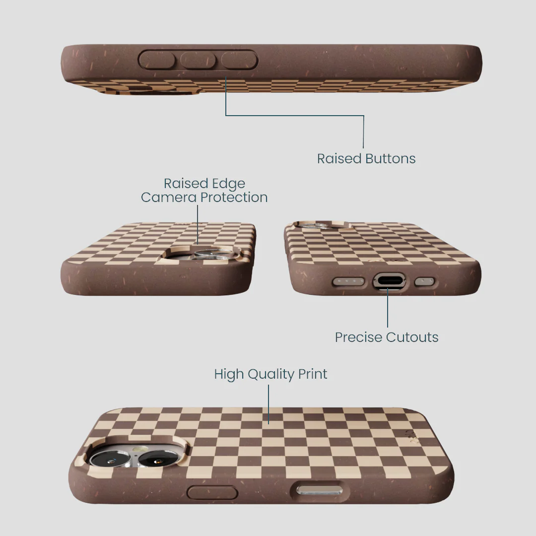 Chocolate Brown Latte Check iPhone 16 Case - Image 3