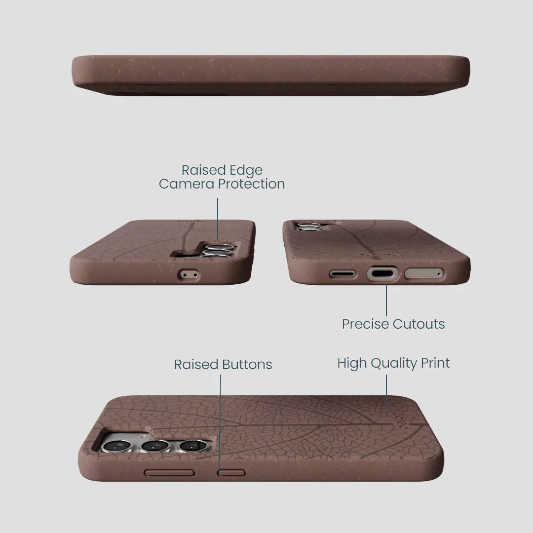 Chocolate Brown Leaf Veins Samsung Galaxy S25 Case - Image 3