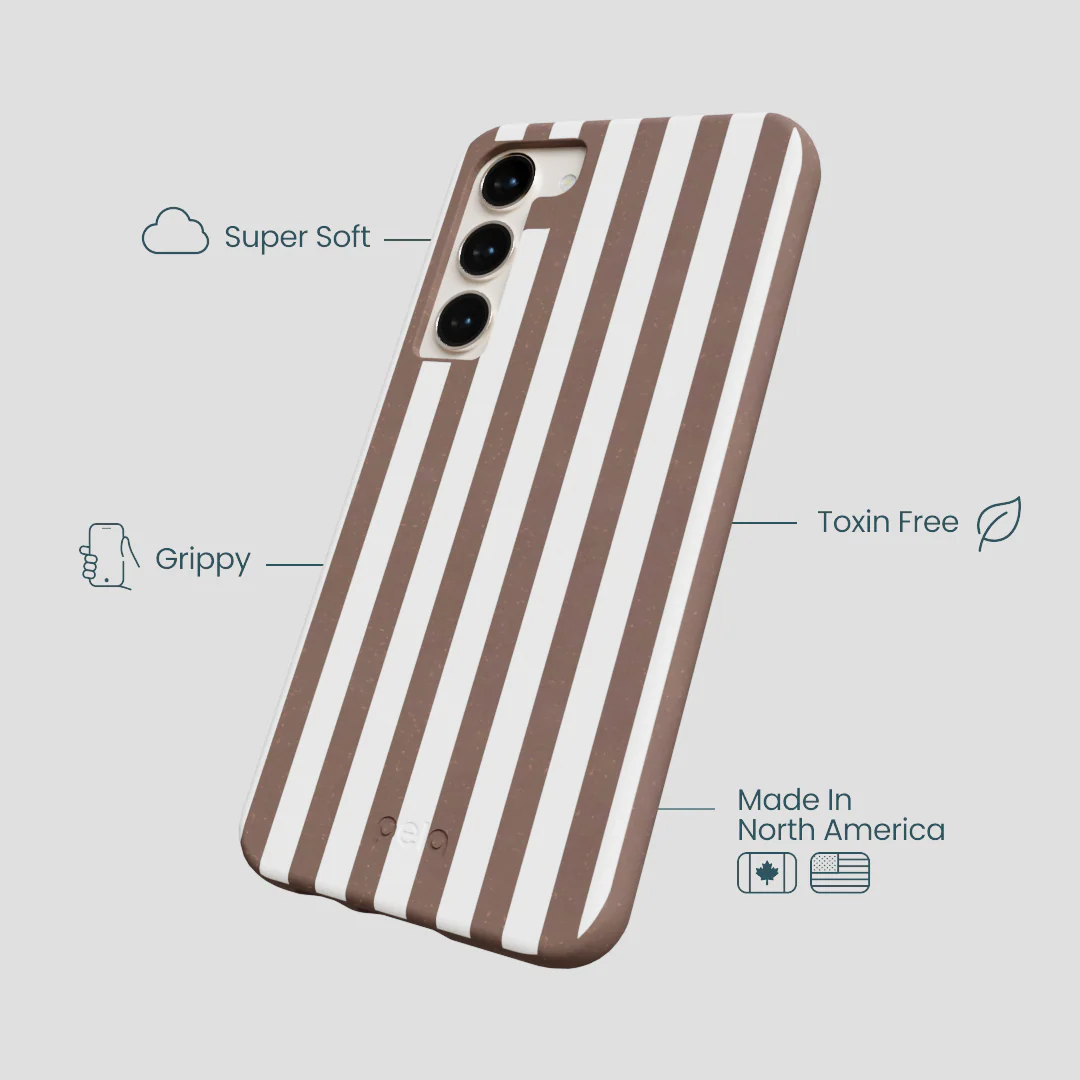 Chocolate Brown Mocha Stripes Samsung Galaxy S24+(Plus) Case - Image 4