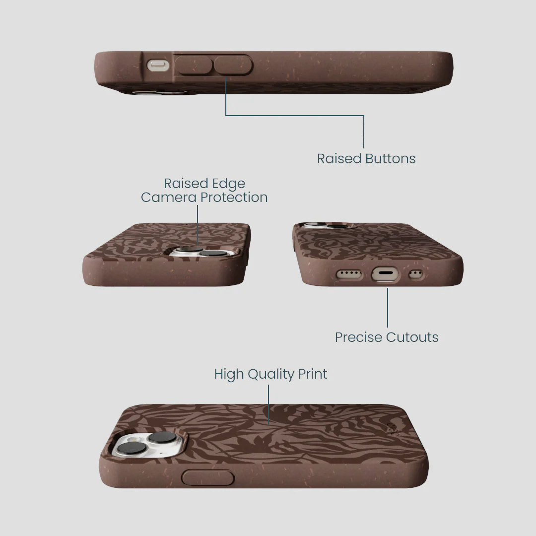 Chocolate Brown Rustic Leaves iPhone 13 Mini Case - Image 3