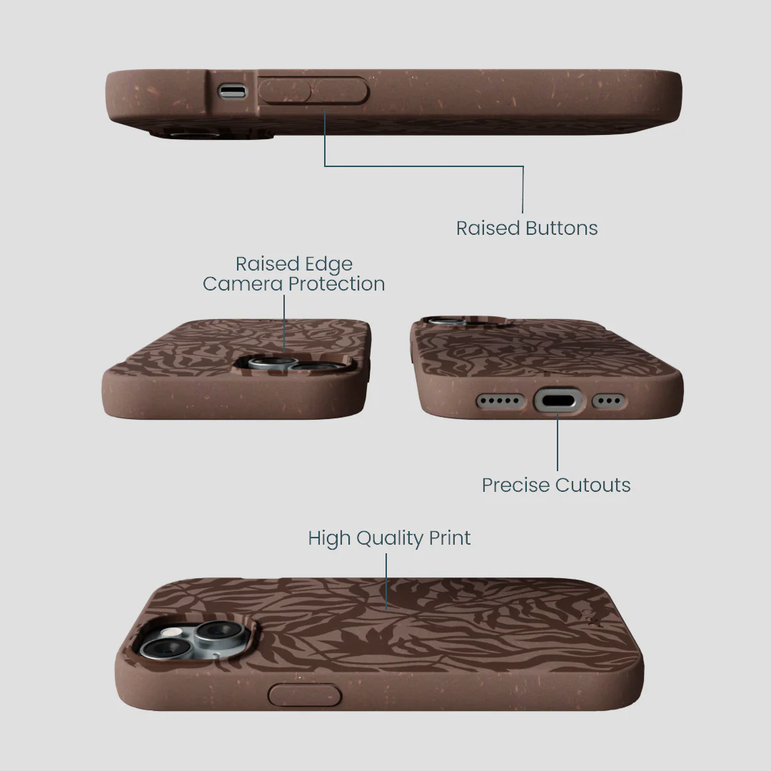 Chocolate Brown Rustic Leaves iPhone 15 Case - Image 3