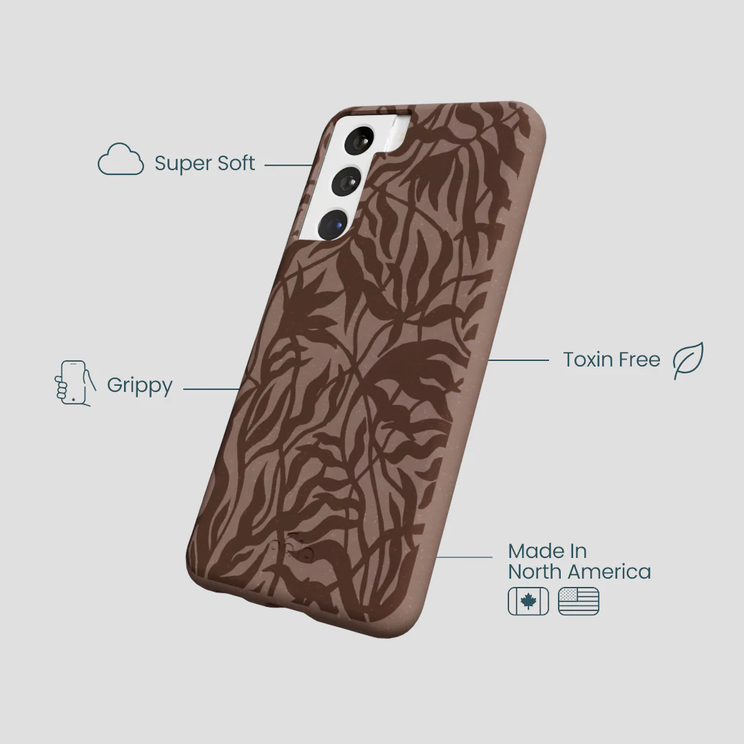 Chocolate Brown Rustic Leaves Samsung Galaxy S21 Case - Image 4