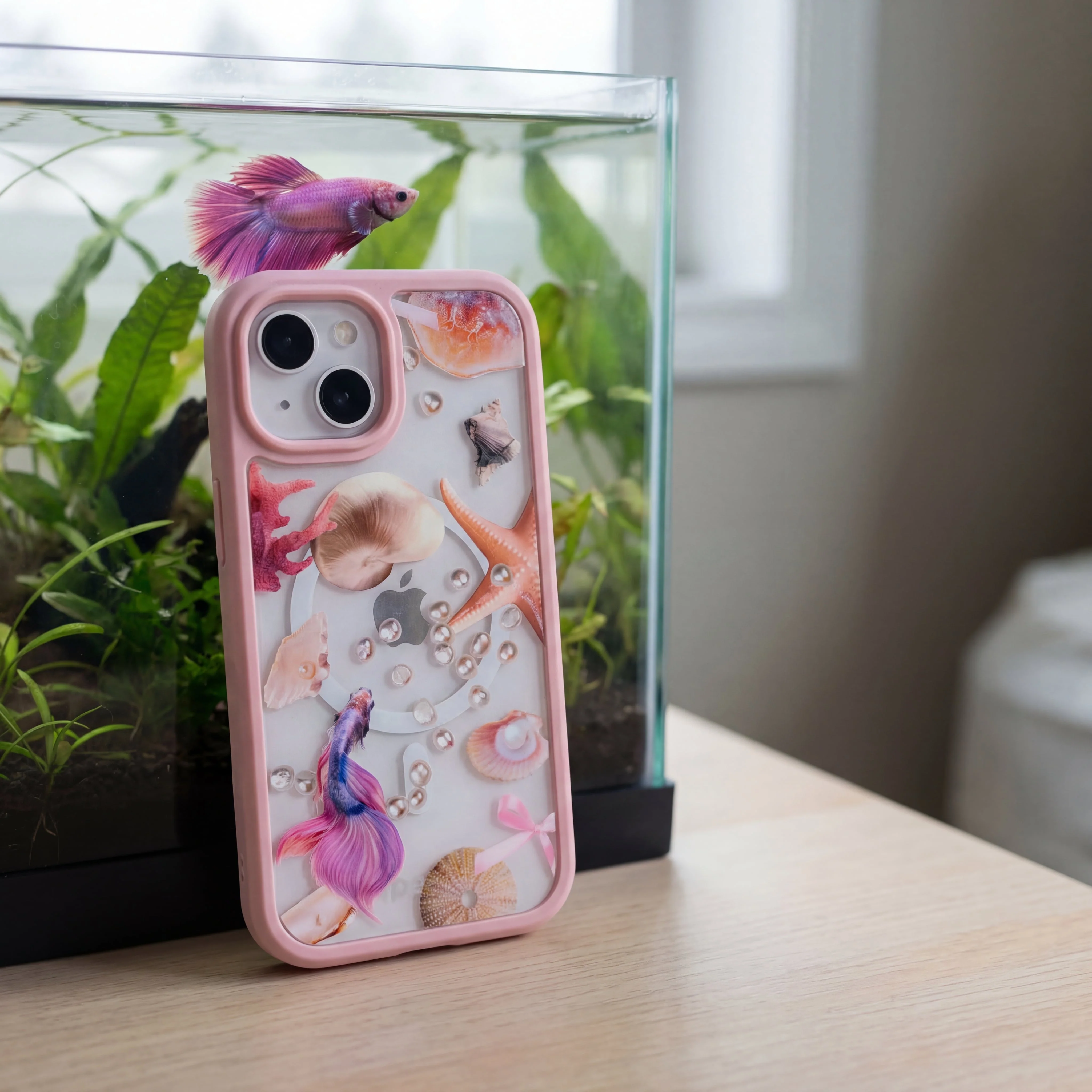 Clear Aqua Dreams iPhone 17 Pro Case With Petal Pink Ridge (MagSafe included) - Image 2