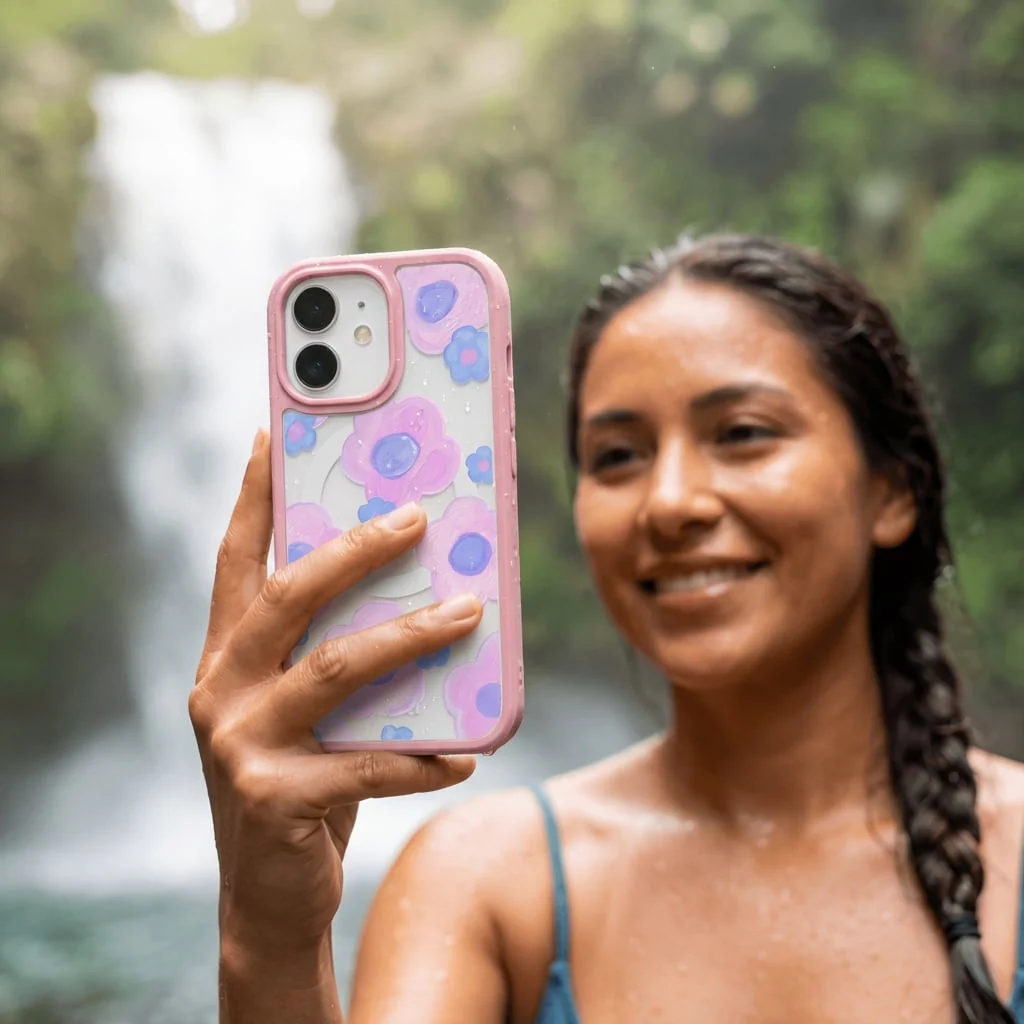 Clear Blush Bloom iPhone Air Case With Petal Pink Ridge (MagSafe included) - Image 2