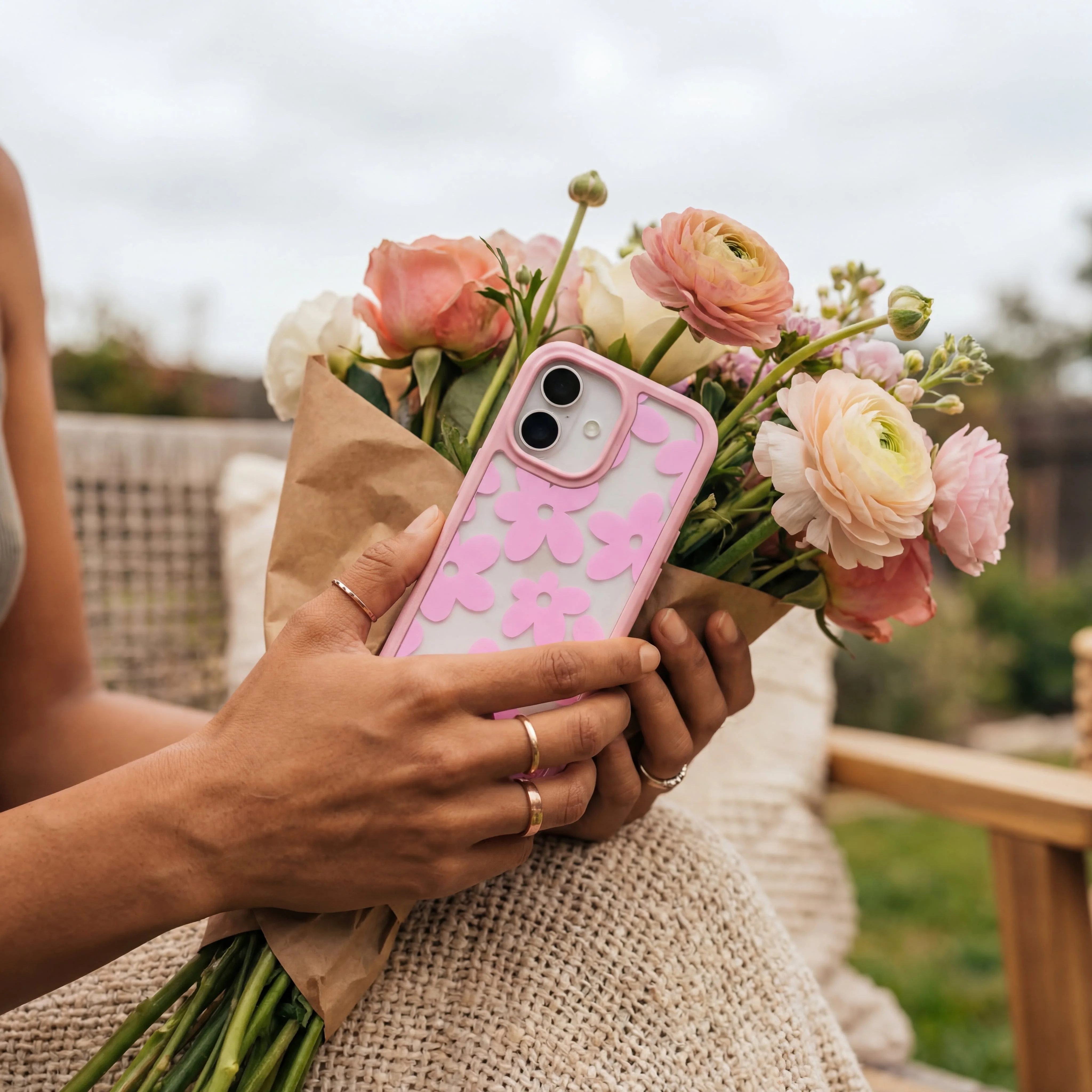 Clear Pink Blooms iPhone 17 Pro Case With Petal Pink Ridge (MagSafe included) - Image 2