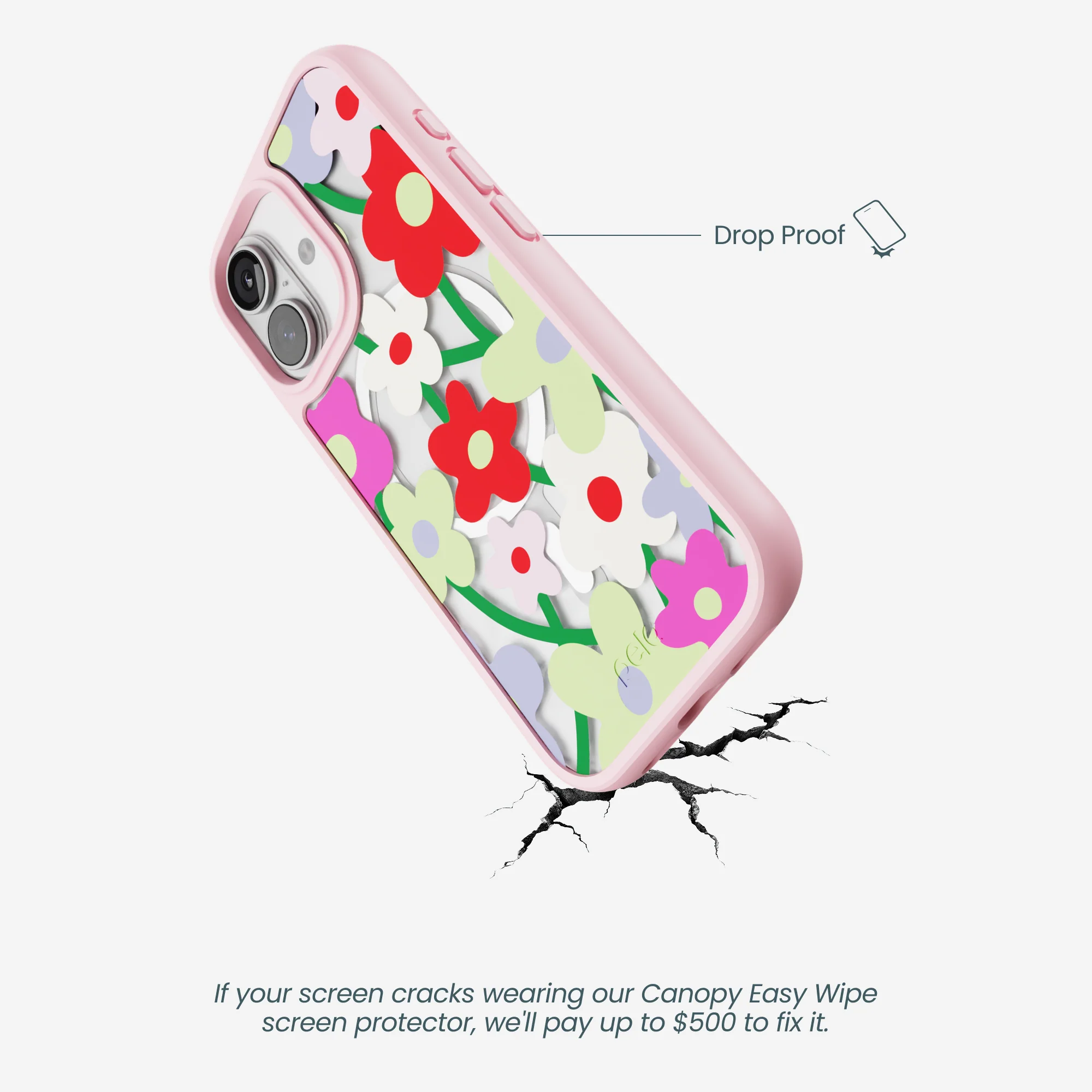 Clear Poppy Flora iPhone 17 Case With Petal Pink Ridge (MagSafe included) - Image 5