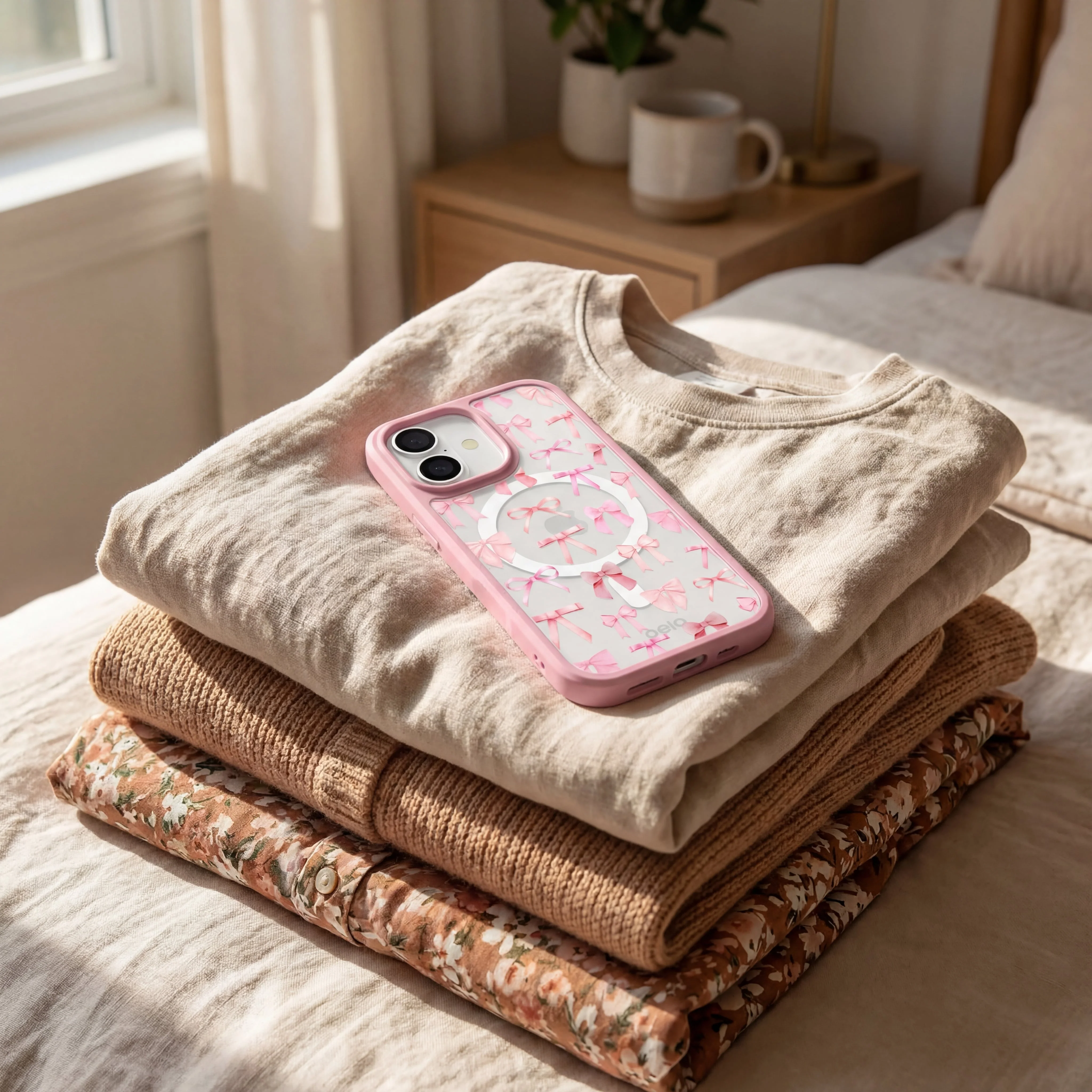 Clear Rosy Bows iPhone Air Case With Petal Pink Ridge (MagSafe included) - Image 2