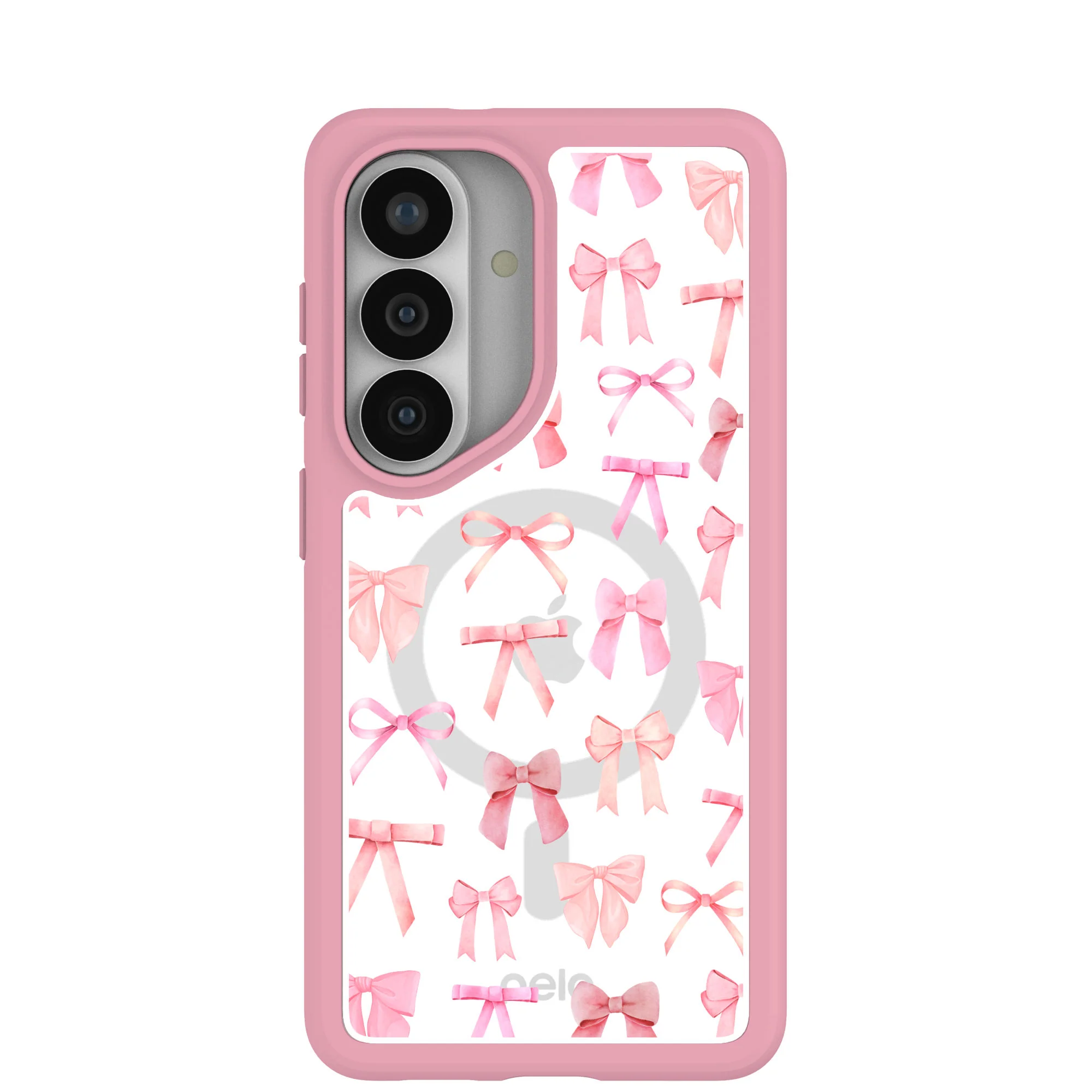 Clear Rosy Bows Samsung Galaxy S26 Case With Petal Pink Ridge (Magnetic Charging included)