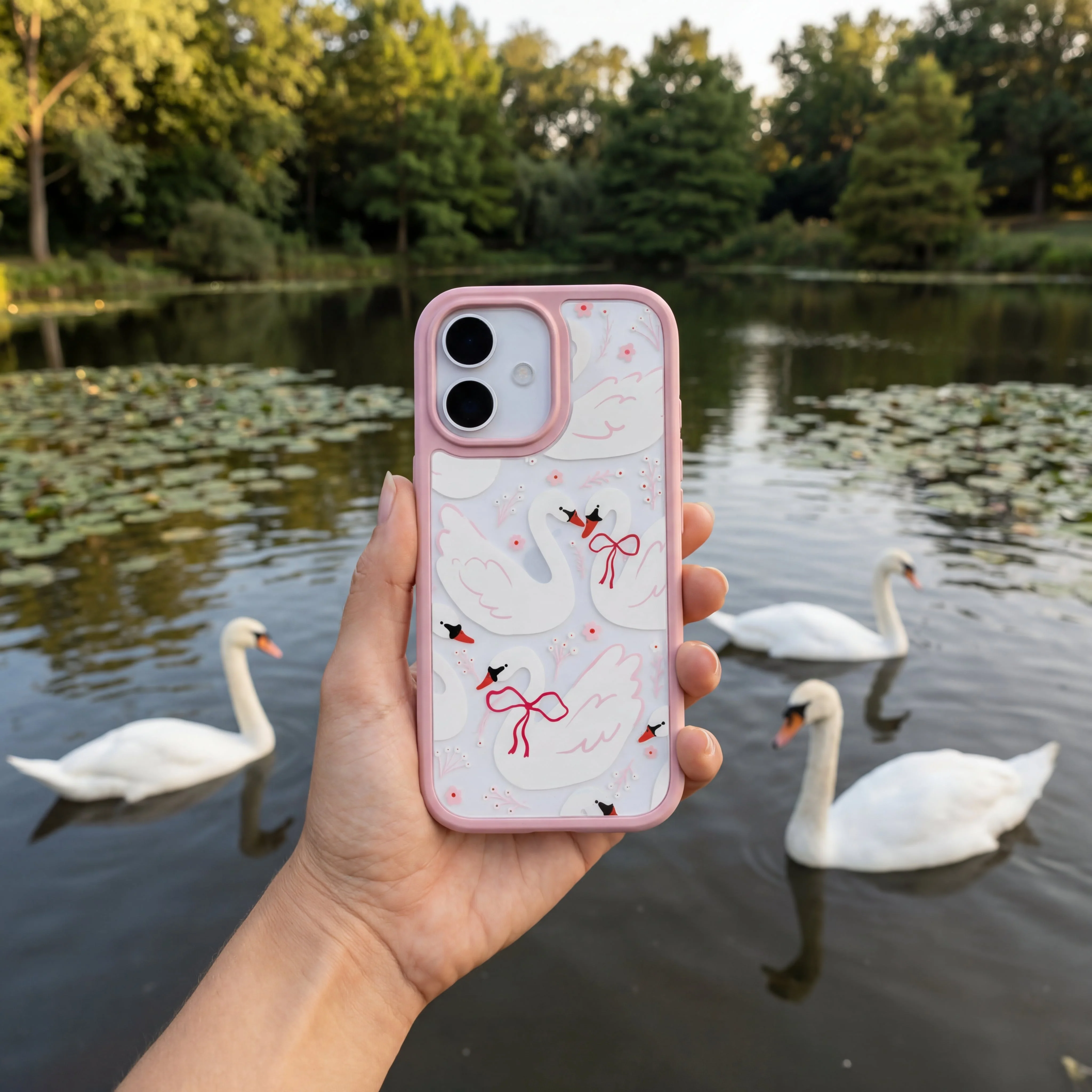 Clear Swan Garden iPhone 17 Pro Case With Petal Pink Ridge (MagSafe included) - Image 2