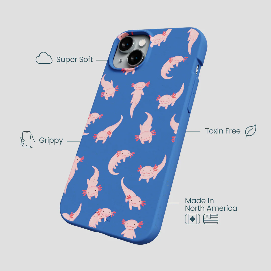 Electric Blue Axolotls iPhone 14 Plus Case - Image 4