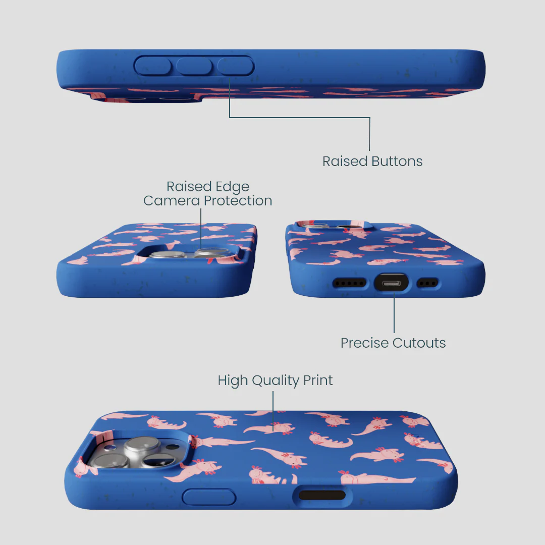 Electric Blue Axolotls iPhone 16 Pro Case - Image 3