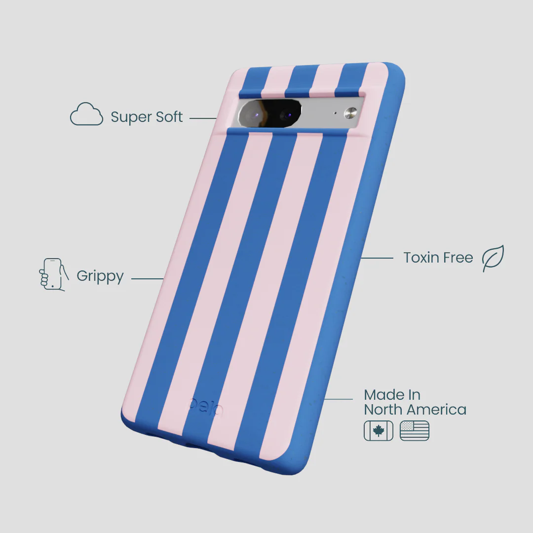 Electric Blue Big Pop Pink Stripes Google Pixel 7 Case - Image 4