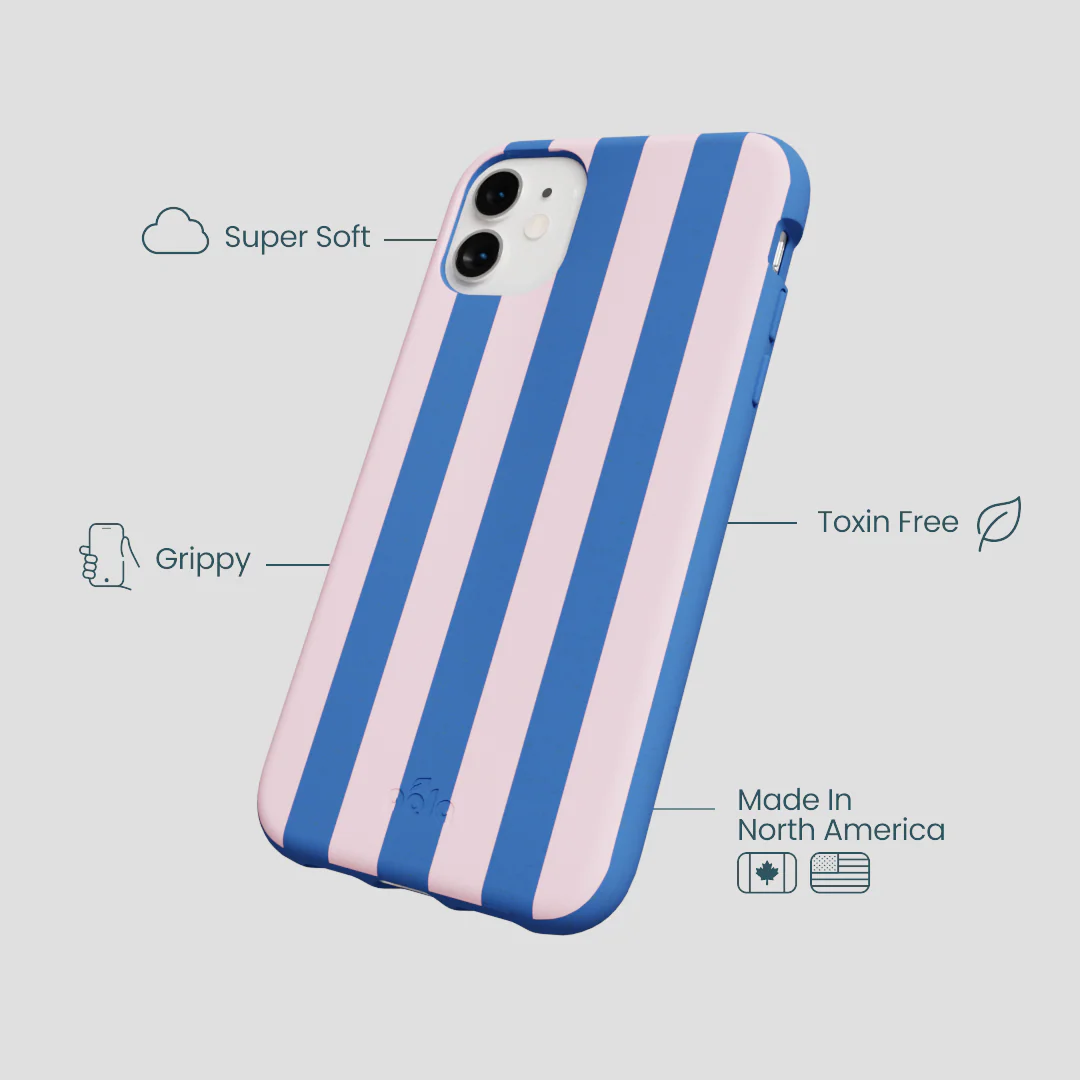Electric Blue Big Pop Pink Stripes iPhone 11 Case - Image 4