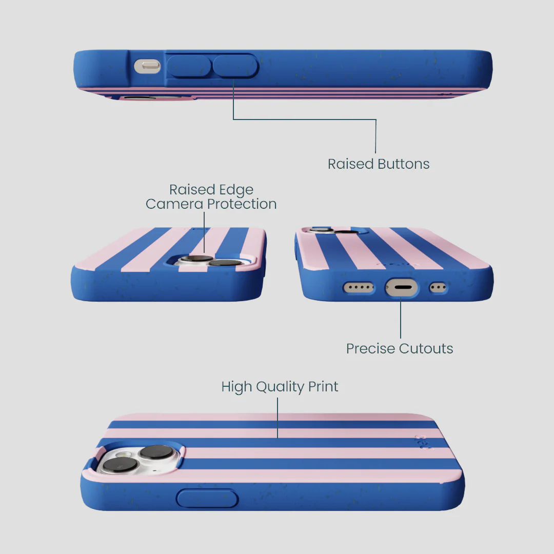Electric Blue Big Pop Pink Stripes iPhone 13 Case - Image 3