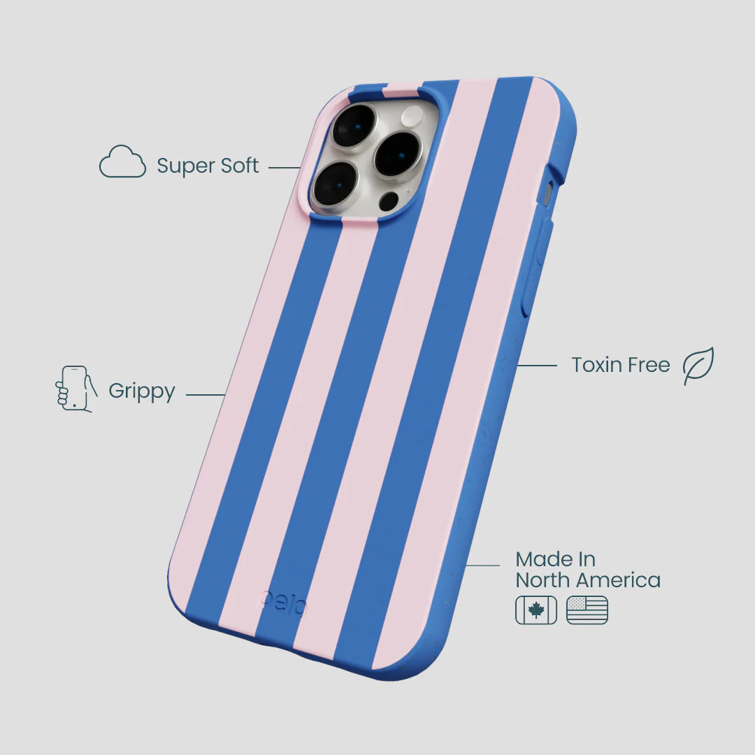 Electric Blue Big Pop Pink Stripes iPhone 15 Pro Max Case - Image 4