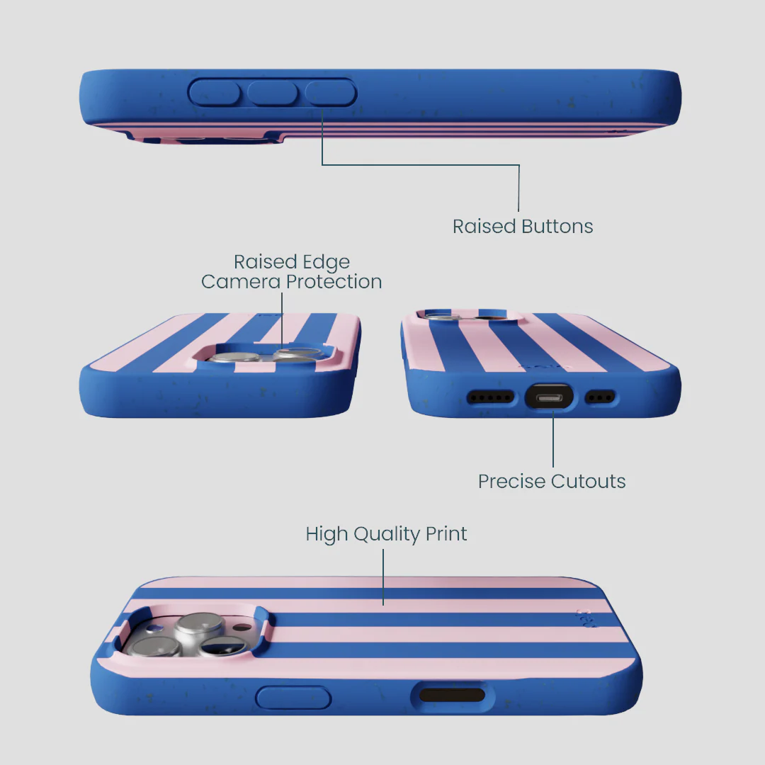 Electric Blue Big Pop Pink Stripes iPhone 16 Pro Case - Image 3