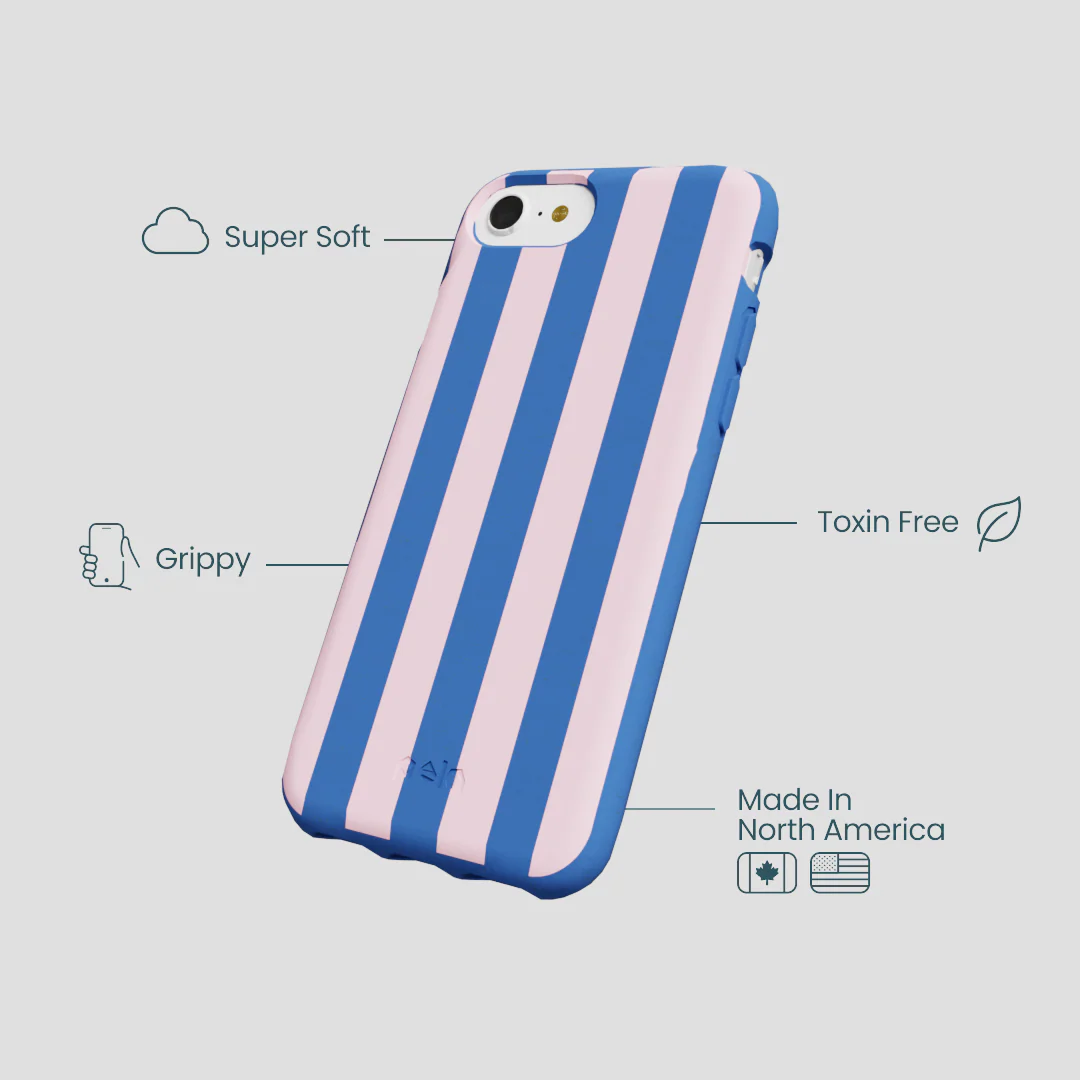 Electric Blue Big Pop Pink Stripes iPhone 6/6s/7/8/SE Case - Image 4