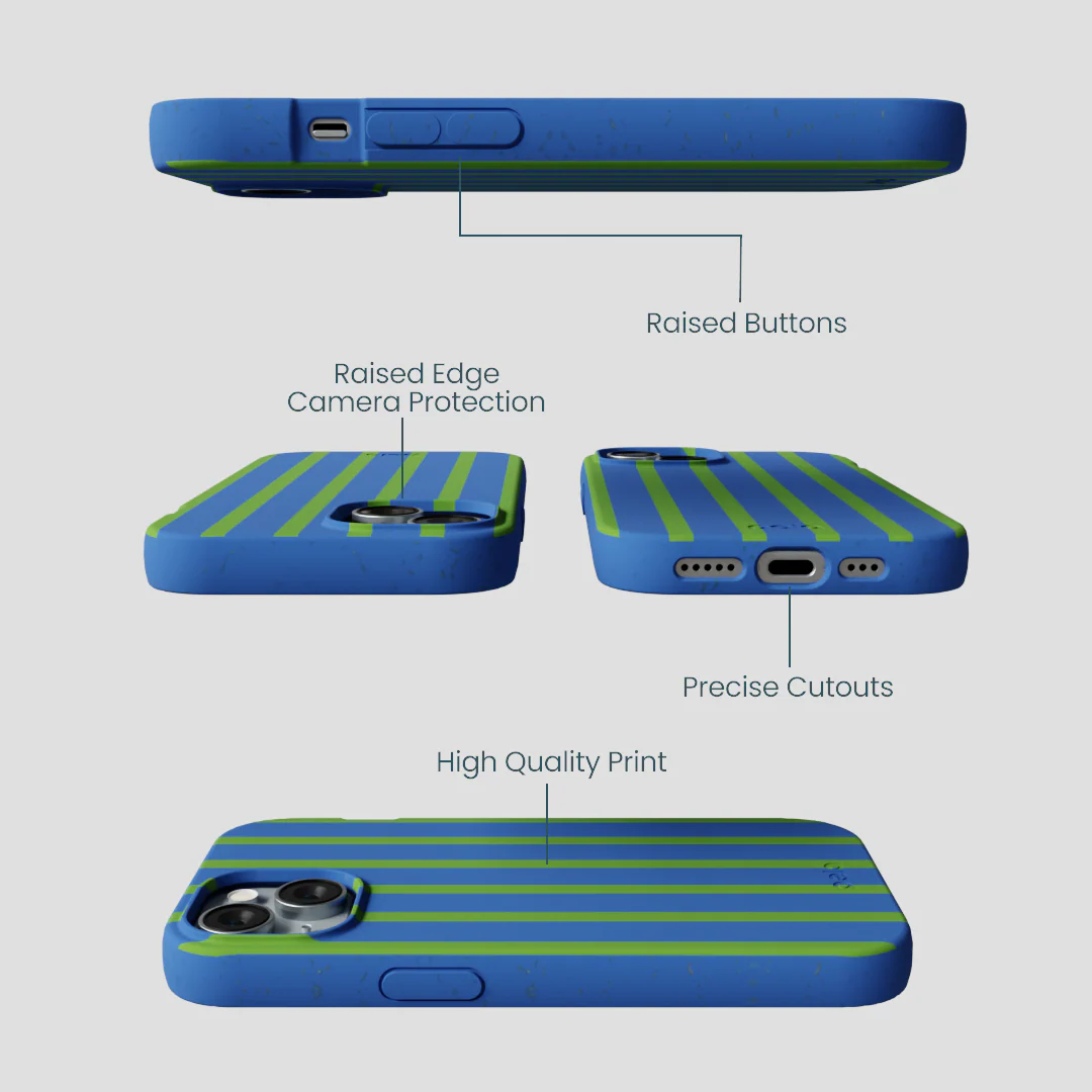 Electric Blue Earth Stripes iPhone 14 Case - Image 3
