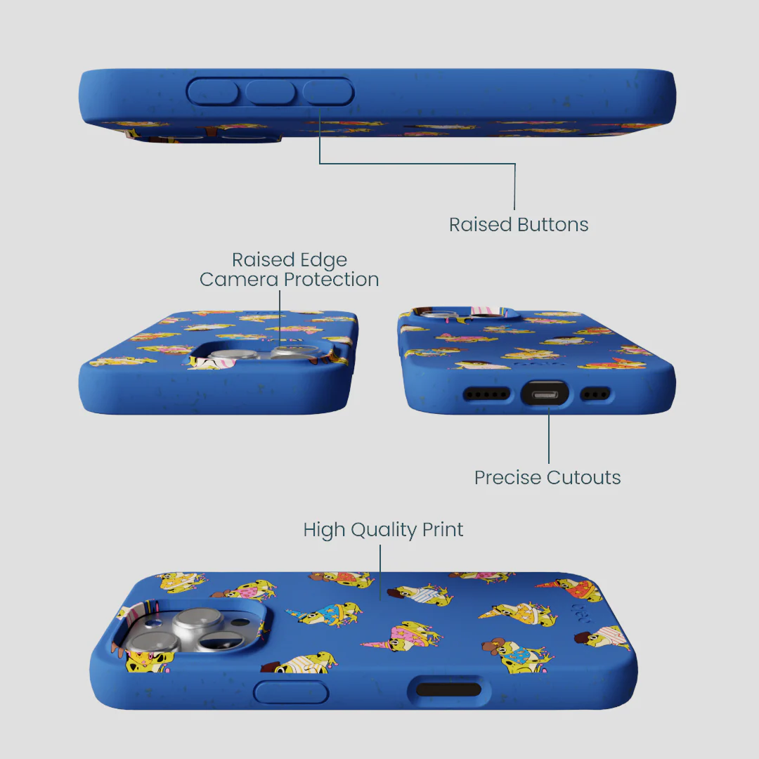 Electric Blue Fancy Frogs iPhone 16 Pro Case - Image 3