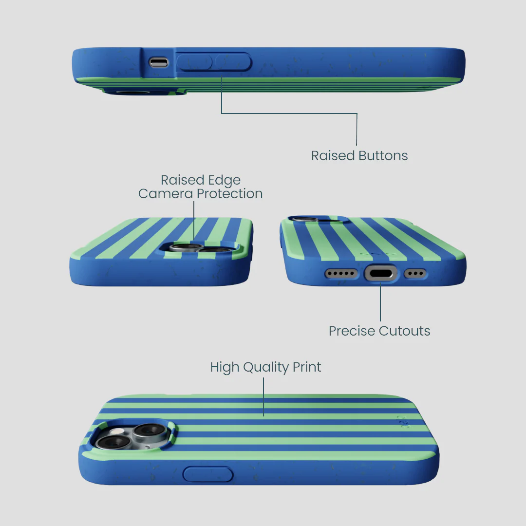 Electric Blue Fresh Green Stripes iPhone 14 Case - Image 3