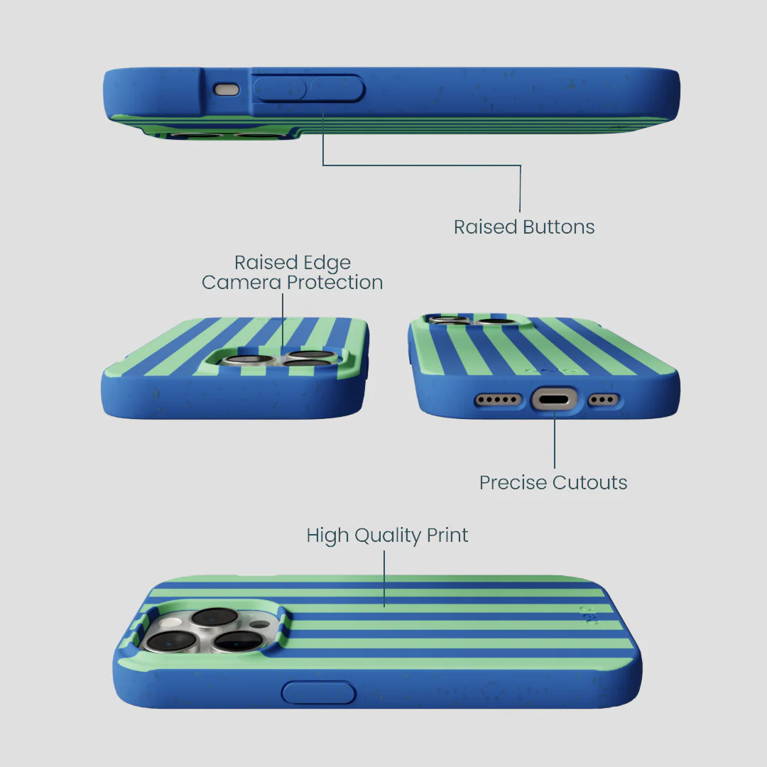 Electric Blue Fresh Green Stripes iPhone 14 Pro Case - Image 3